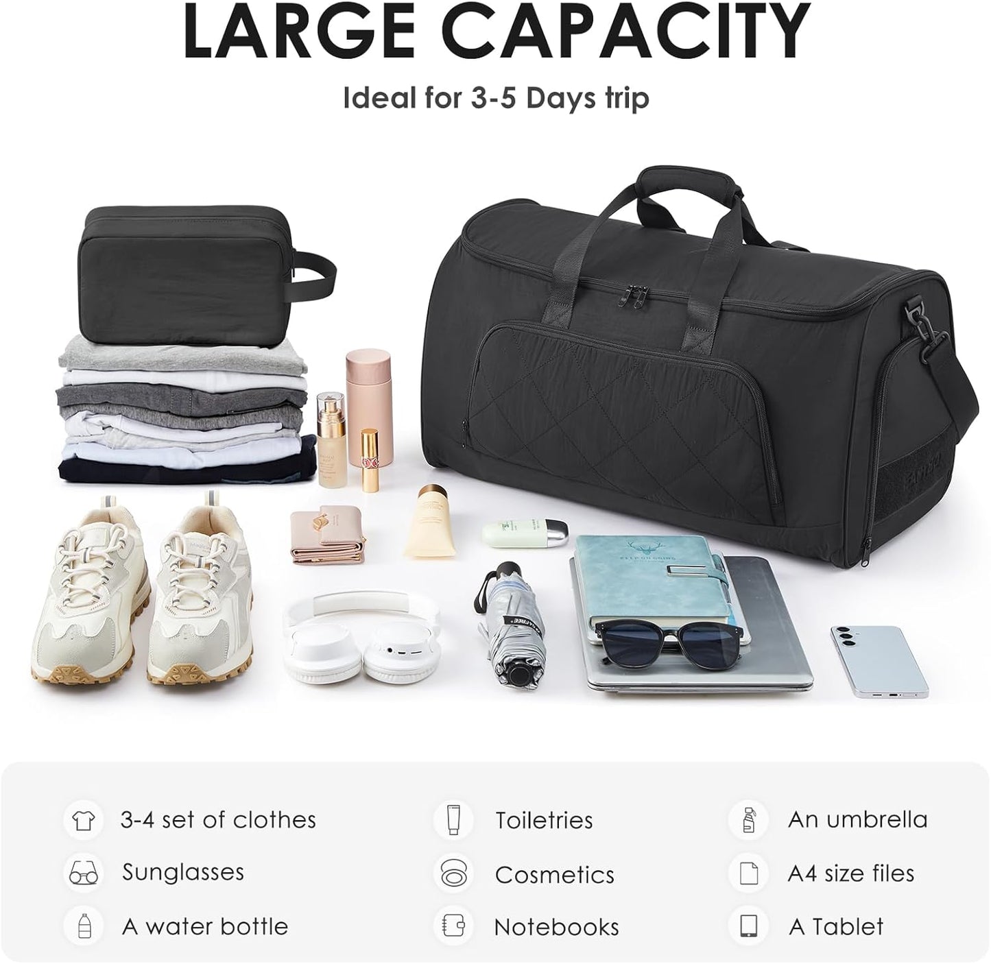 Rolling Garment Bag for Travel,Duffle Garment Bag with Wheels and Shoe Compartment for Men and Women,3 in 1 Suit Dress Bags with Wheels（Black）