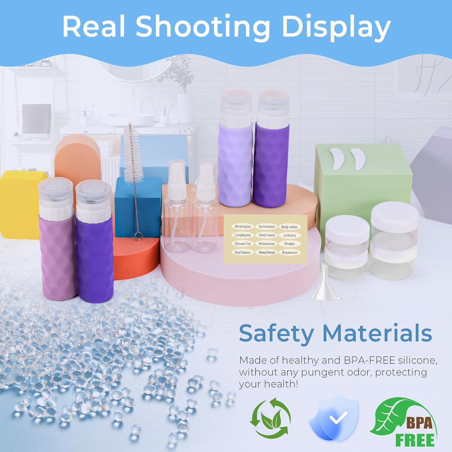 16pack Travel Bottles for Toiletries, TSA Approved Travel Size Containers Set, Leak Proof Refillable Liquid & Creams Toiletries Accessories Kit W/Toiletry Bag (Purple)