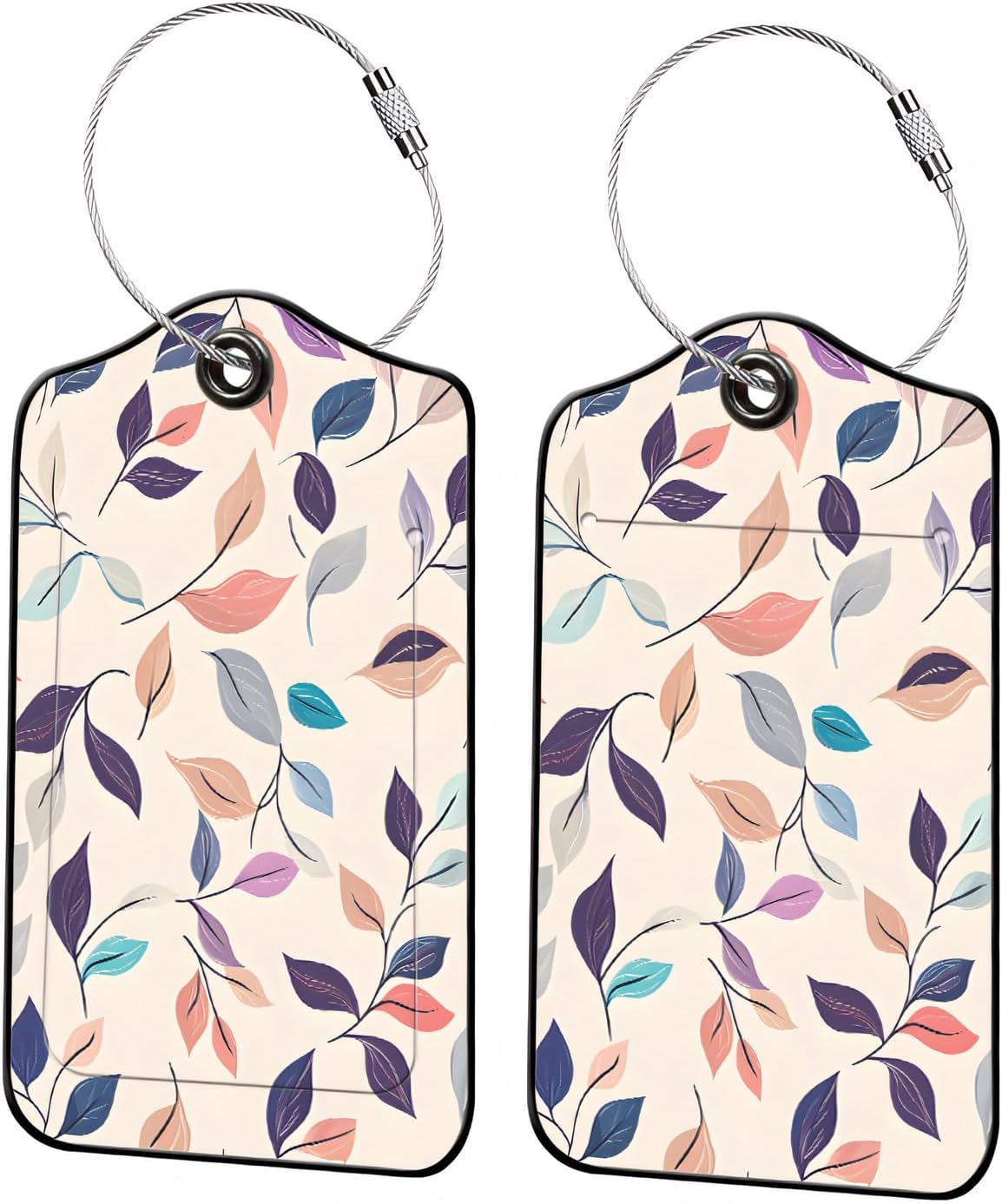 Luggage Tags for Suitcases, 2-Pack PU Leather for Cruise & Travel, Baggage ID Tags with Privacy Cover & Address Card, Durable Metal Ring, Kids Adults Travel Accessories, Pastel Foliage