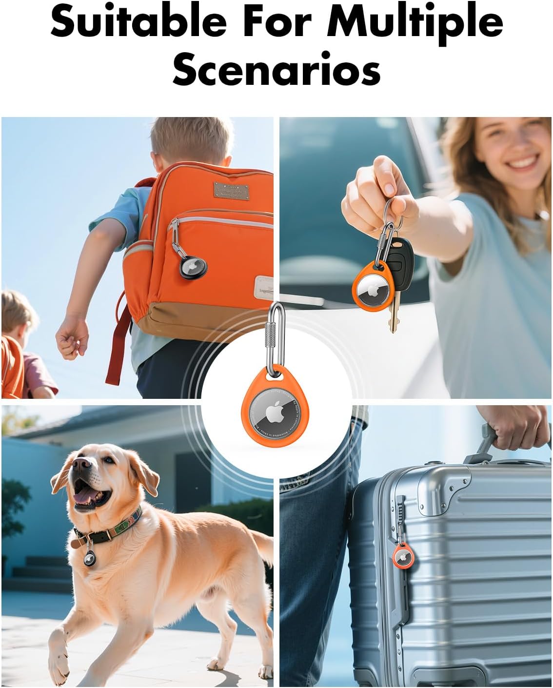 UNBREAKcable AirTag Holder for Apple - 4 Pack Air Tag Case [Professional Carabiner] [Waterproof] [Shockproof] TPU AirTag Keychain for Kids, Pets, Keys, Luggage, Backpacks