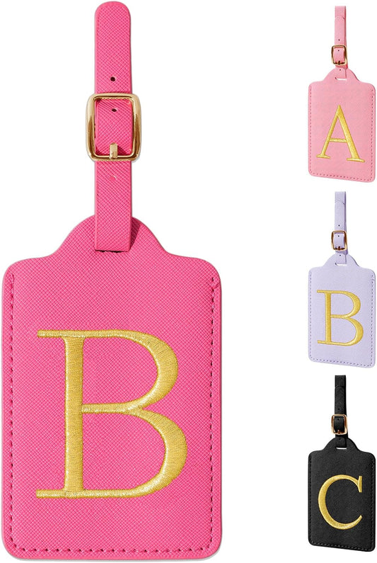 izuzta Personalized Initial Luggage Tags, Rose Red Leather, Embroidered Custom Monogram, Privacy Cover, TSA Approved, 1 Count, Rectangular, Luggage Tag