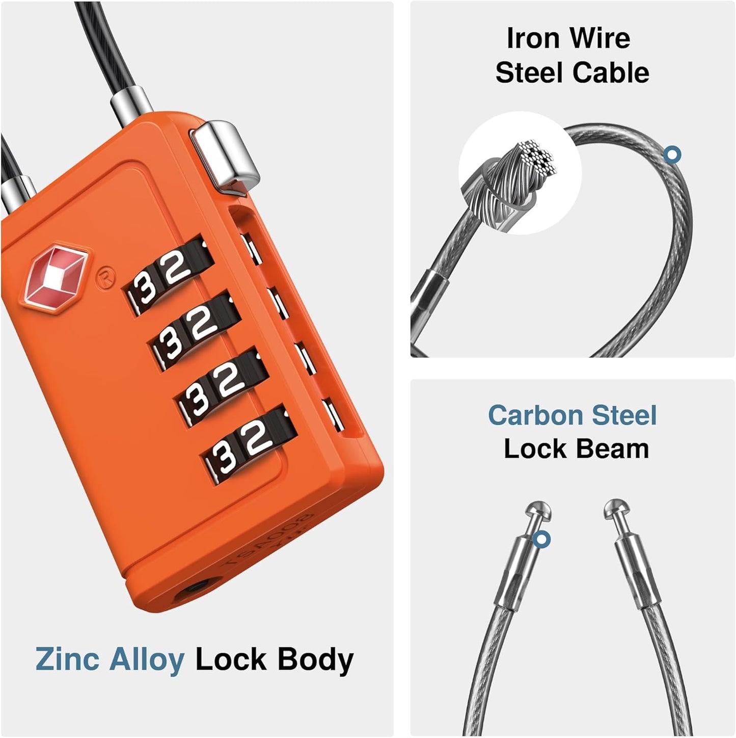 Puroma TSA Approved Luggage Travel Locks with Open Alert Indicator, 4 Digit Combination Resettable Code Zinc Alloy Lock for Suitcase, Backpack, Bag, Toolbox, Locker (2 Pack, Blue)