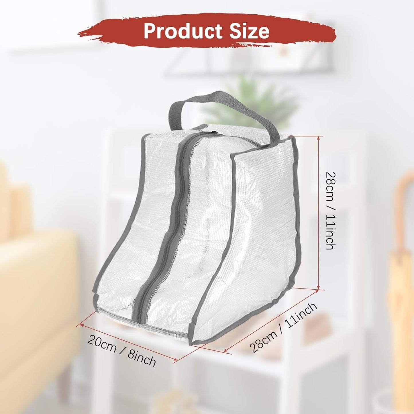 Boot Storage Bags [2PCS] - Plastic Short Boot Carry Bags Clear Shoe Bags with Handle for Travel & Daily Use - [Gray] Waterproof & DustProof Boot Bags for Cowboy Boots