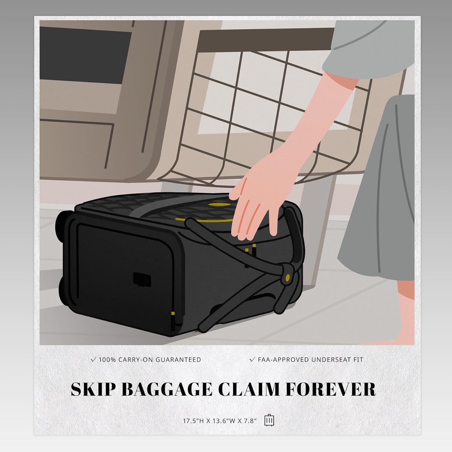 Verage 18x14x8in Spinner Underseat Carry-On Luggage -Airplane Personal Item Bag, USB A&C Charging Port, Padded Laptop Pocket & Wet/Dry Compartments for Women, Classic Black