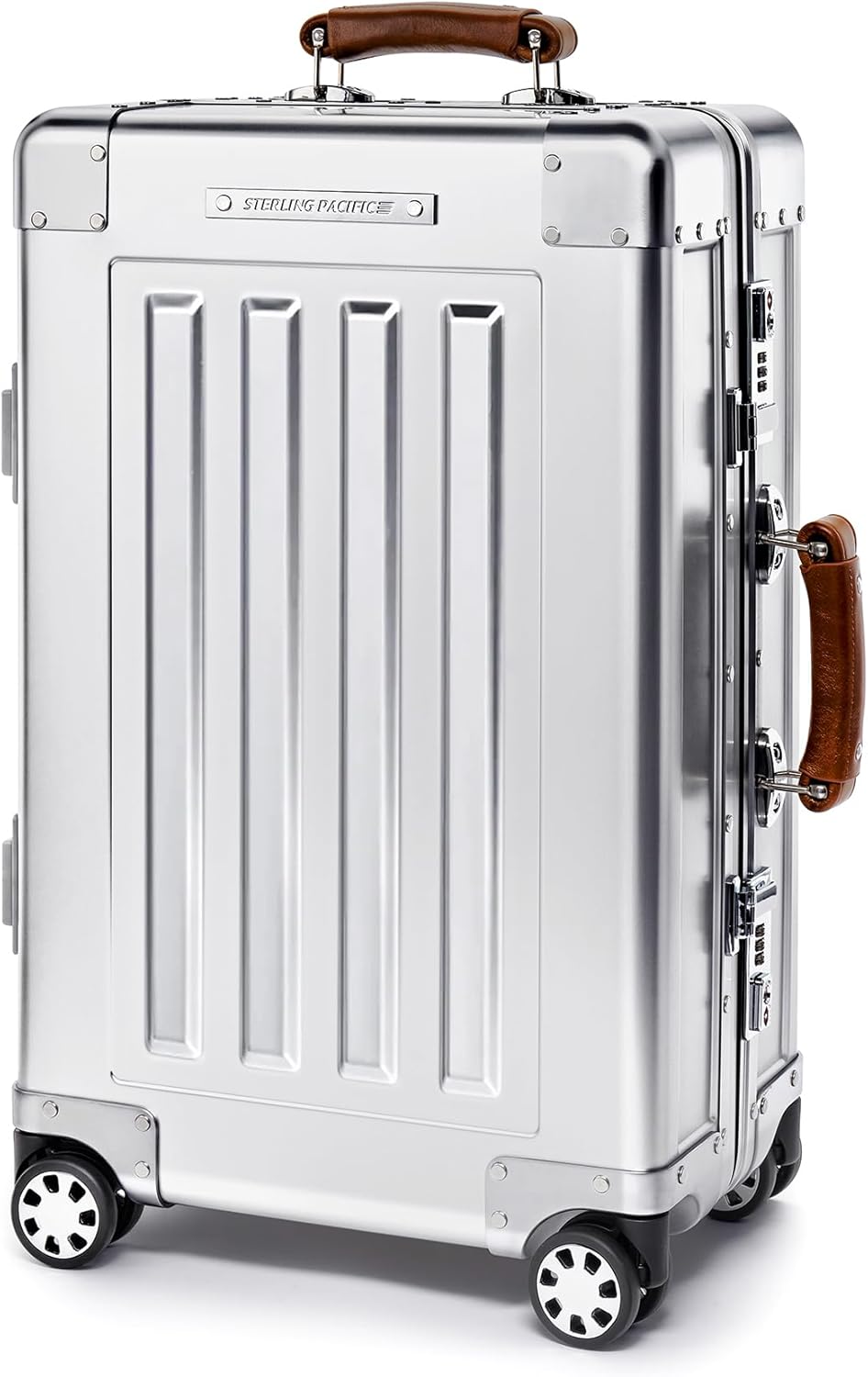 40L Cabin Travel Case – Full Aluminum Four Wheel Carry On Luggage, Italian Leather Handles