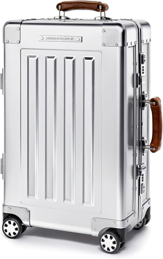 40L Cabin Travel Case – Full Aluminum Four Wheel Carry On Luggage, Italian Leather Handles