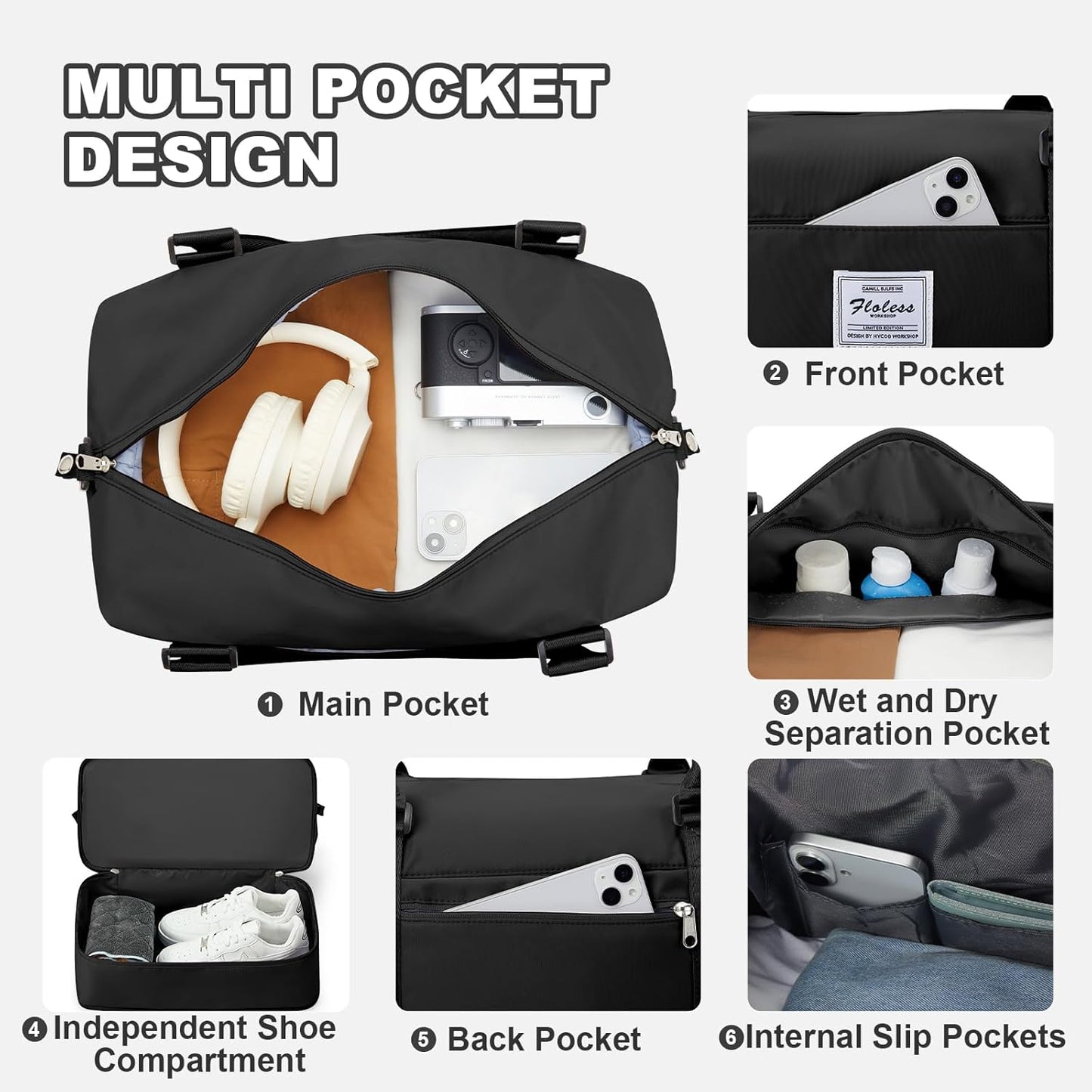 Travel Duffel Bag, Sports Tote Gym Bag, Shoulder Weekender Overnight Bag for Women