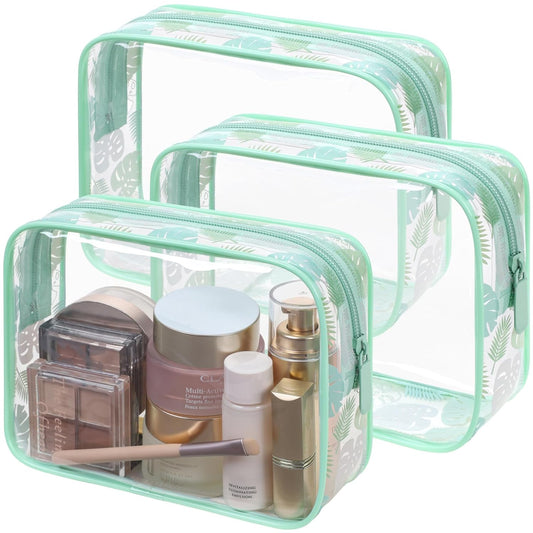PACKISM TSA Approved Toiletry Bag - Light Green Turtle Leaves Print Clear Toiletry Bags, Suitable for Gifts, with Supporting Frame, Perfect for Travel Essentials, Thick No Smell