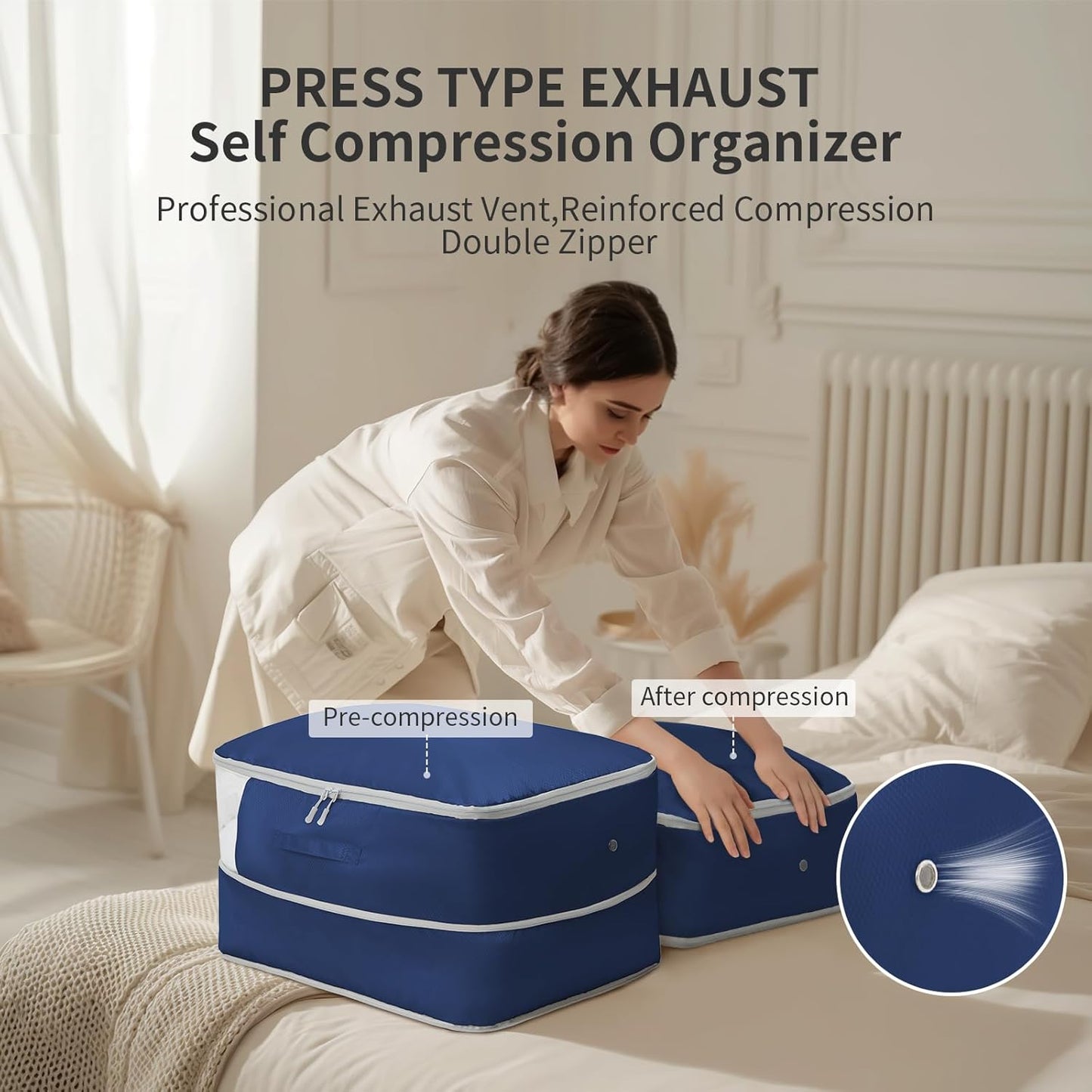 DIMJ Comforter Storage Bag 6 Pack - Blanket Storage Organizer Compression Bags, Large Capacity Ultra Space Saving Self Compression Organize for Bedding, Pillow, Duvet, Sheet Storage with Zipper Window