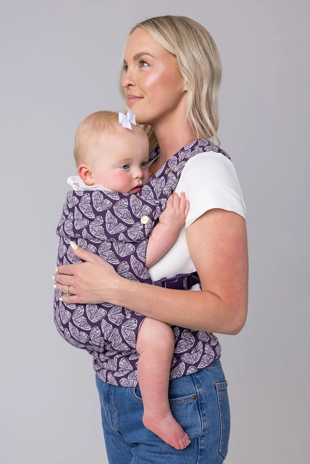 Mabē Monarch Ergonomic Baby Carrier – Premium Cotton Soft Structured Newborn to Toddler Carrier with Hip-Healthy Design, 3 Carry Positions (7-35lbs), Lightweight & Breathable, (Violet Wings)