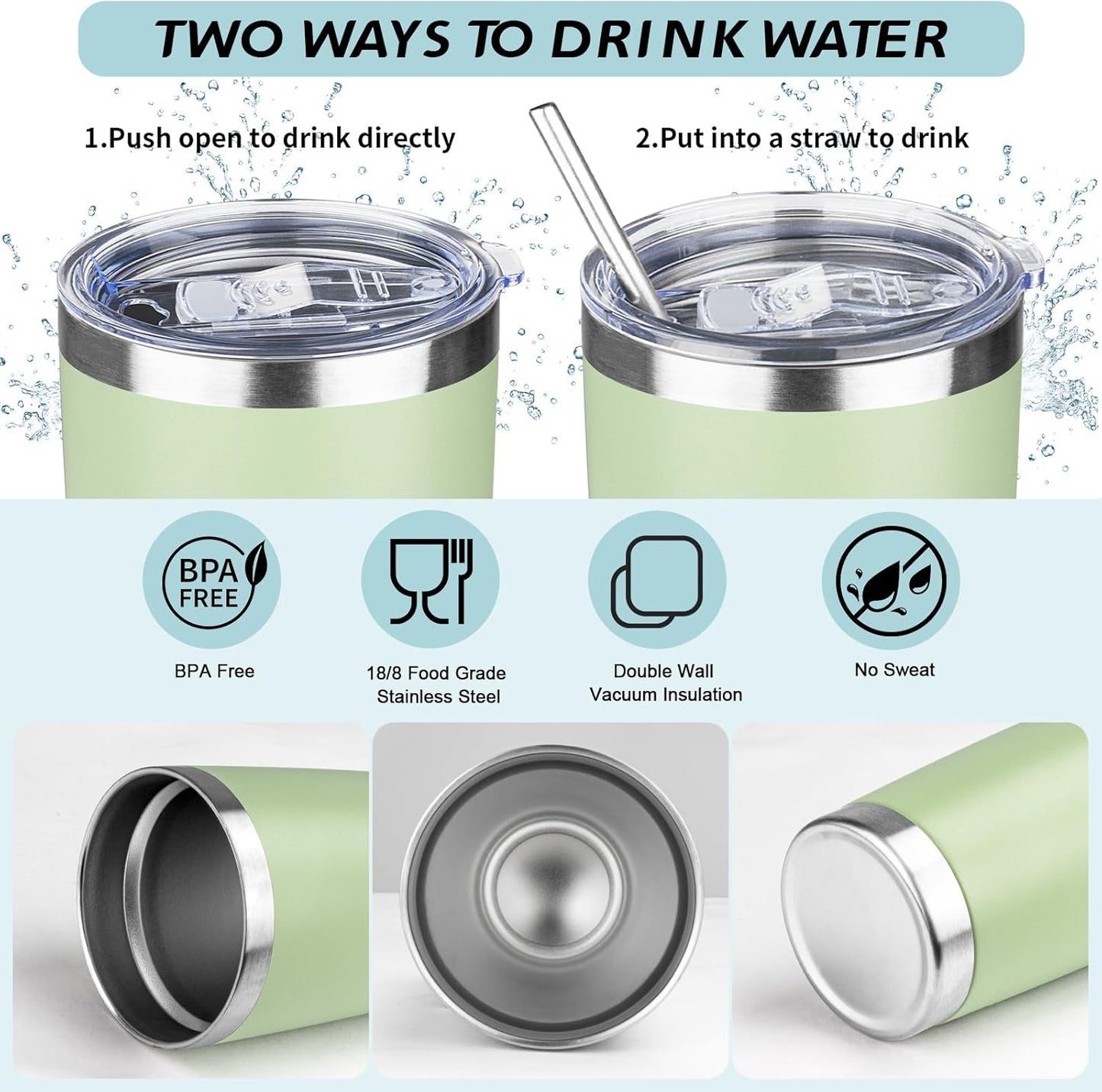 20oz Tumbler with Straw and Brush, Stainless Steel Vacuum Insulated tumbler, Double Wall Insulated Coffee Tumbler for Outdoor, Home, Travel,Office (20 cup-Matcha Green,4pcs)