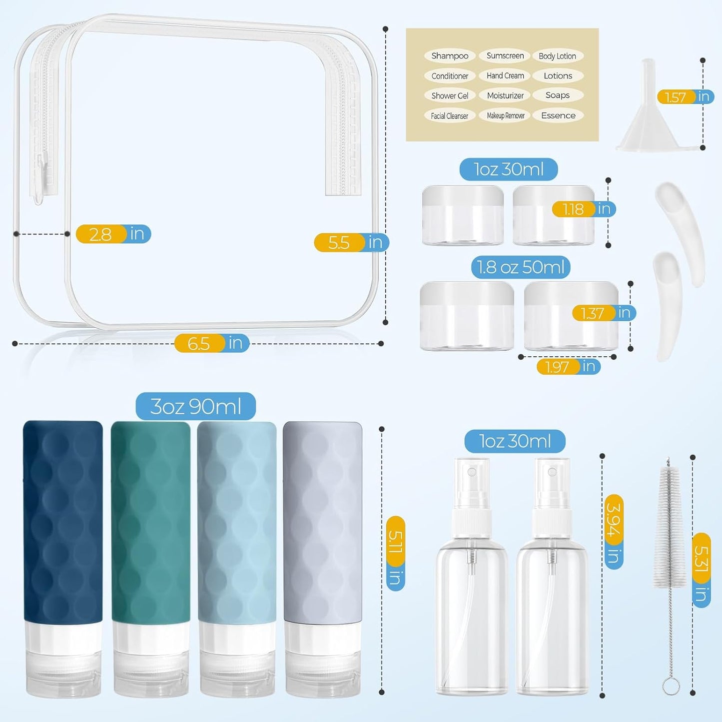 16pack Travel Bottles for Toiletries, TSA Approved Travel Size Containers Set, Leak Proof Refillable Liquid & Creams Toiletries Accessories Kit W/Toiletry Bag (Mint Green)