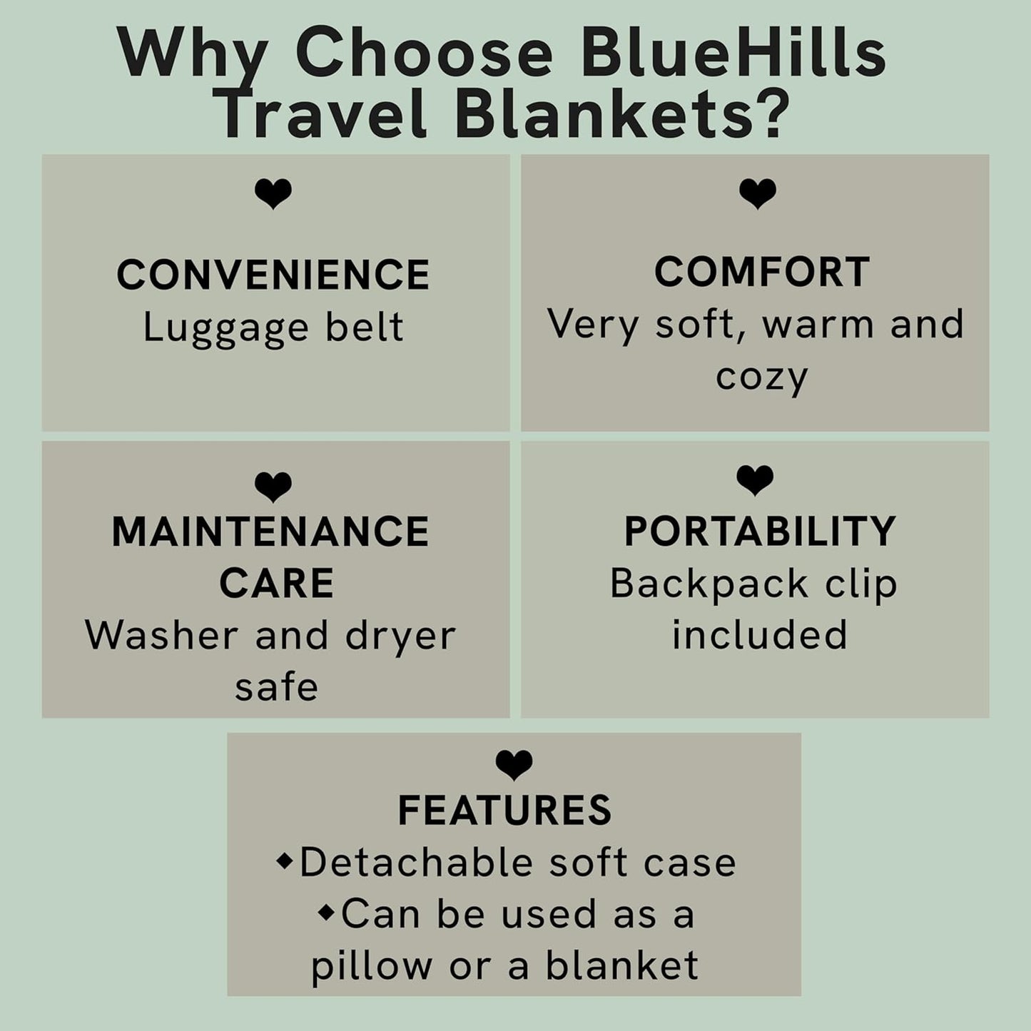 BlueHills Premium Soft Plush Travel Blanket Pillow for Airplane Traveling Essentials in a Bag Flight Throw with Hand Luggage Belt Backpack Clip Compact Portable Plane Accessories Grayish Blue - T026