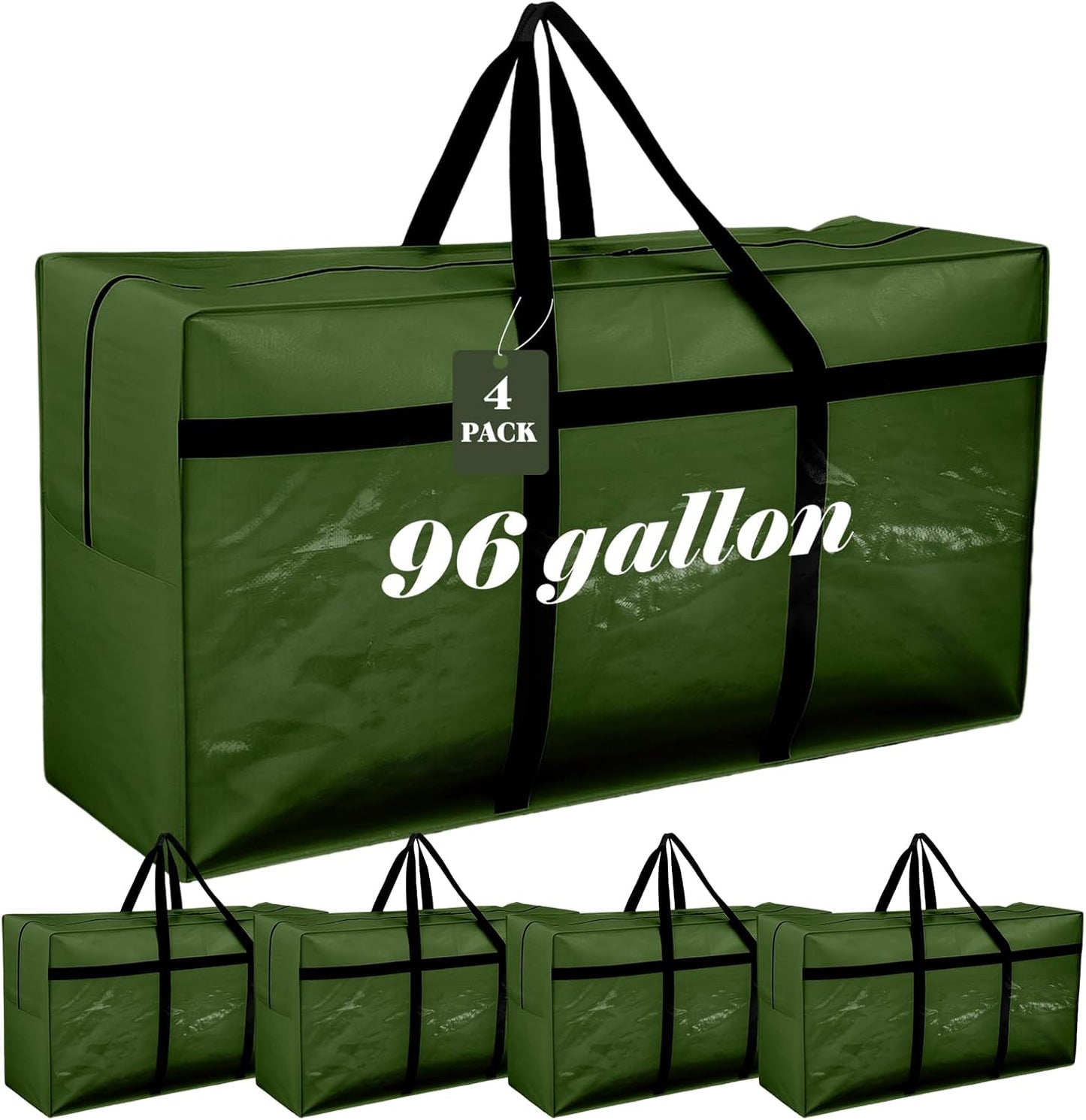 4 Pcs Large Moving Bags with Zipper and Handles Foldable Storage Duffle Bags Heavy Duty Extra Large Totes for College Dorm Travel Clothes Blankets Bedding Moving(96 Gallon,Green)
