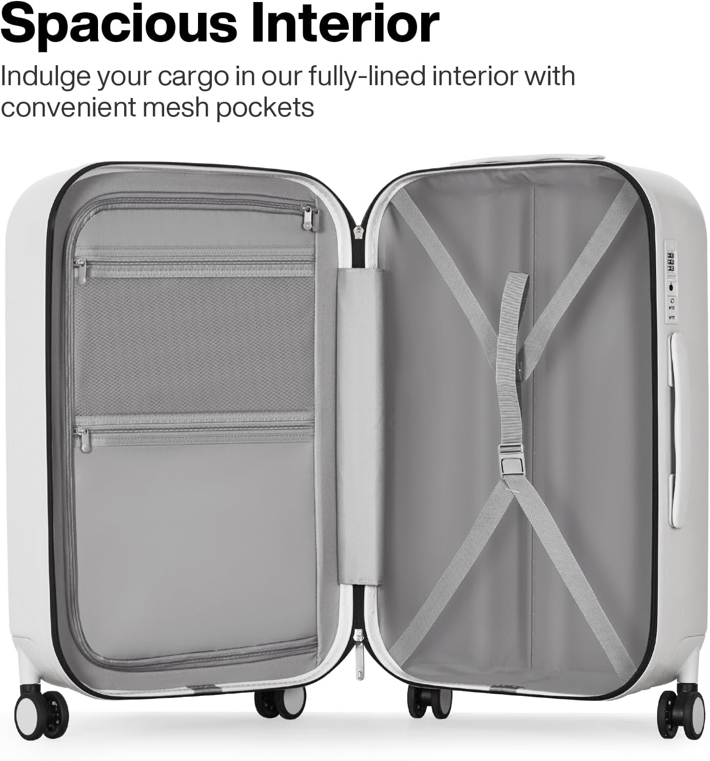 mixi 26 Inch Large Checked Luggage PC Hardshell Suitcases with Wheels for Travel Woman Men, Smoke White