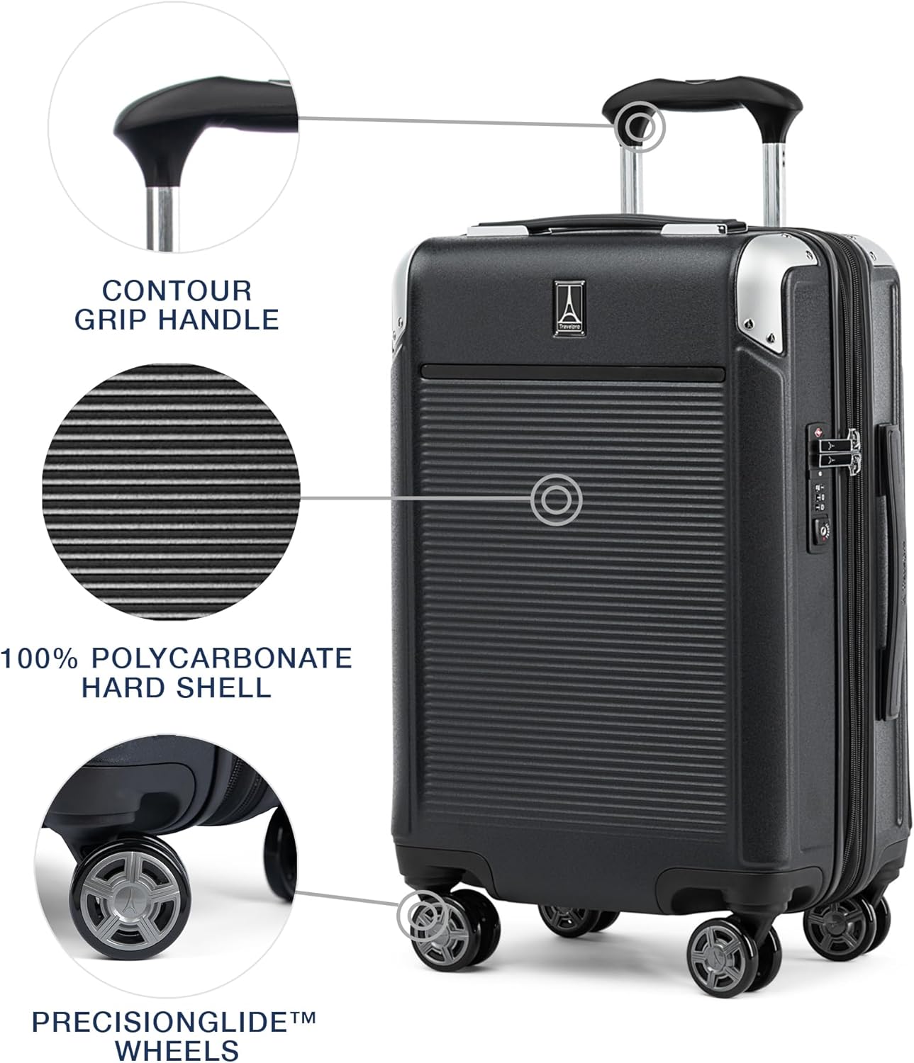 Travelpro Platinum Elite Hardside Expandable Carry on Luggage, 8 Wheel Spinner, TSA Lock, Hard Shell Polycarbonate Suitcase, Shadow Black, Carry on 21-Inch