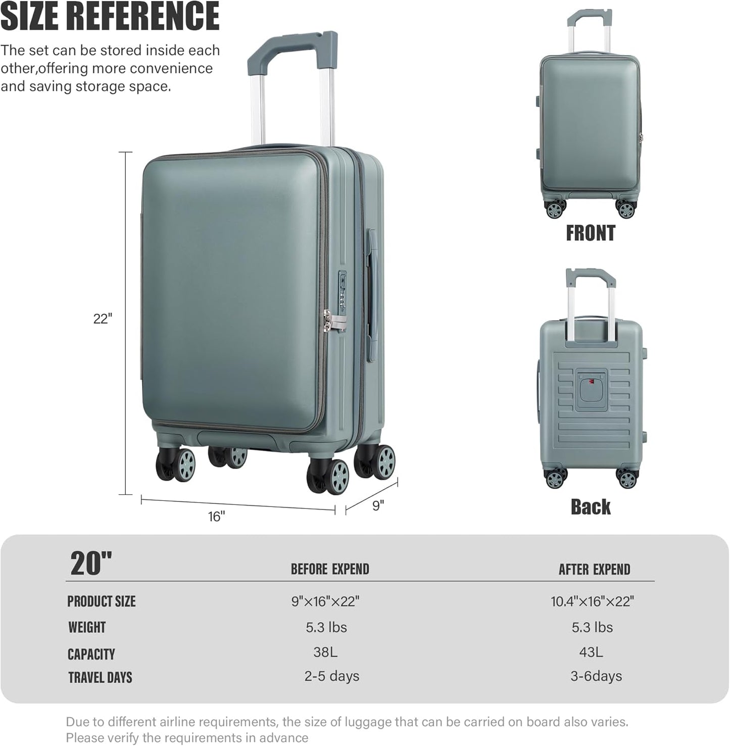 buy 0ne get 0ne free! Carry On Luggage Front Opening 20in Suitcase with TSA Lock PC Hardside Rolling Luggage Travel Suitcase, Small, Hardside Expandable Luggage with Spinner Wheels (Grey)