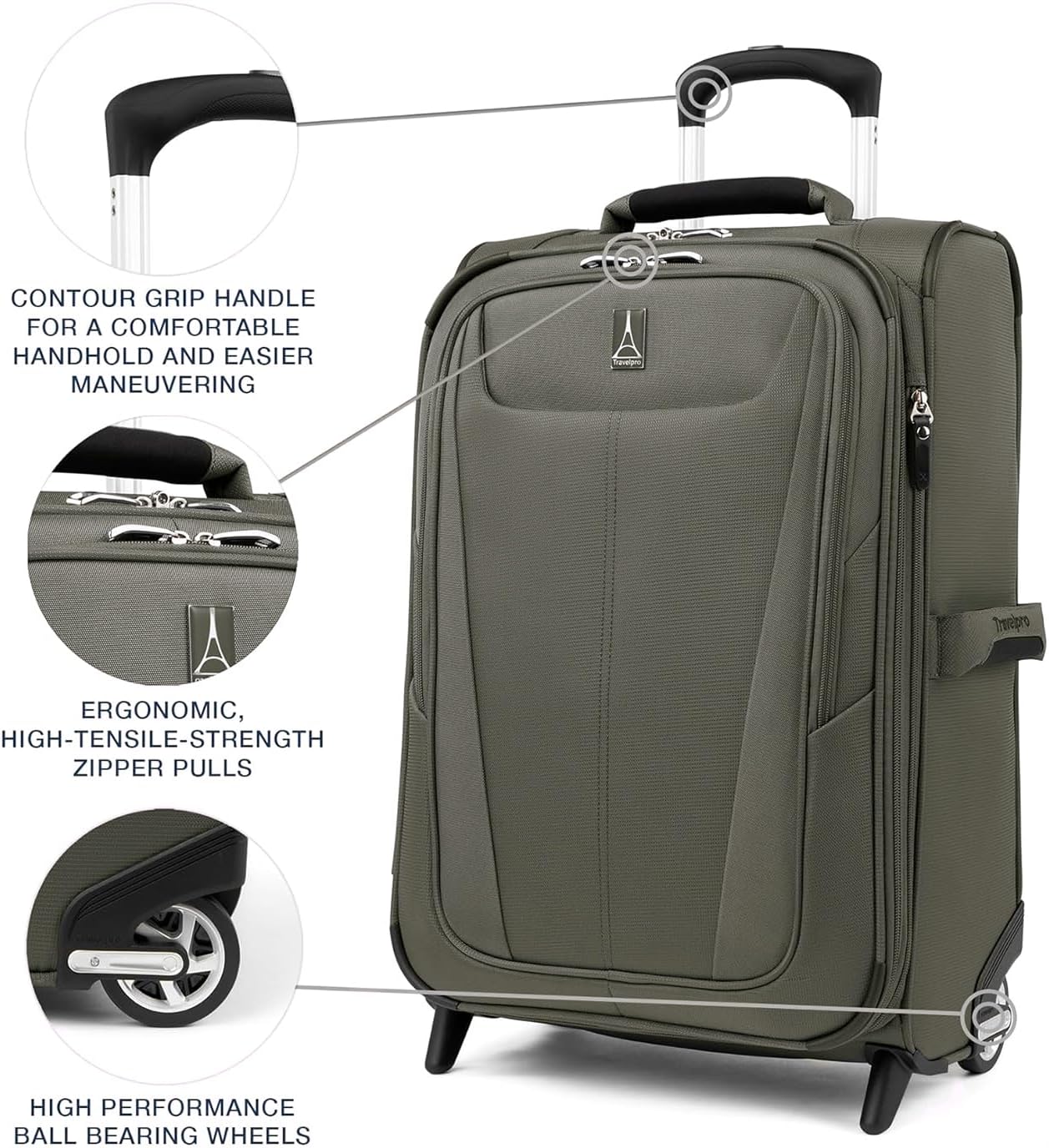 Travelpro Maxlite 5 Softside Expandable Upright 2 Wheel Checked Medium Luggage, Lightweight, 26-Inch — Slate Green