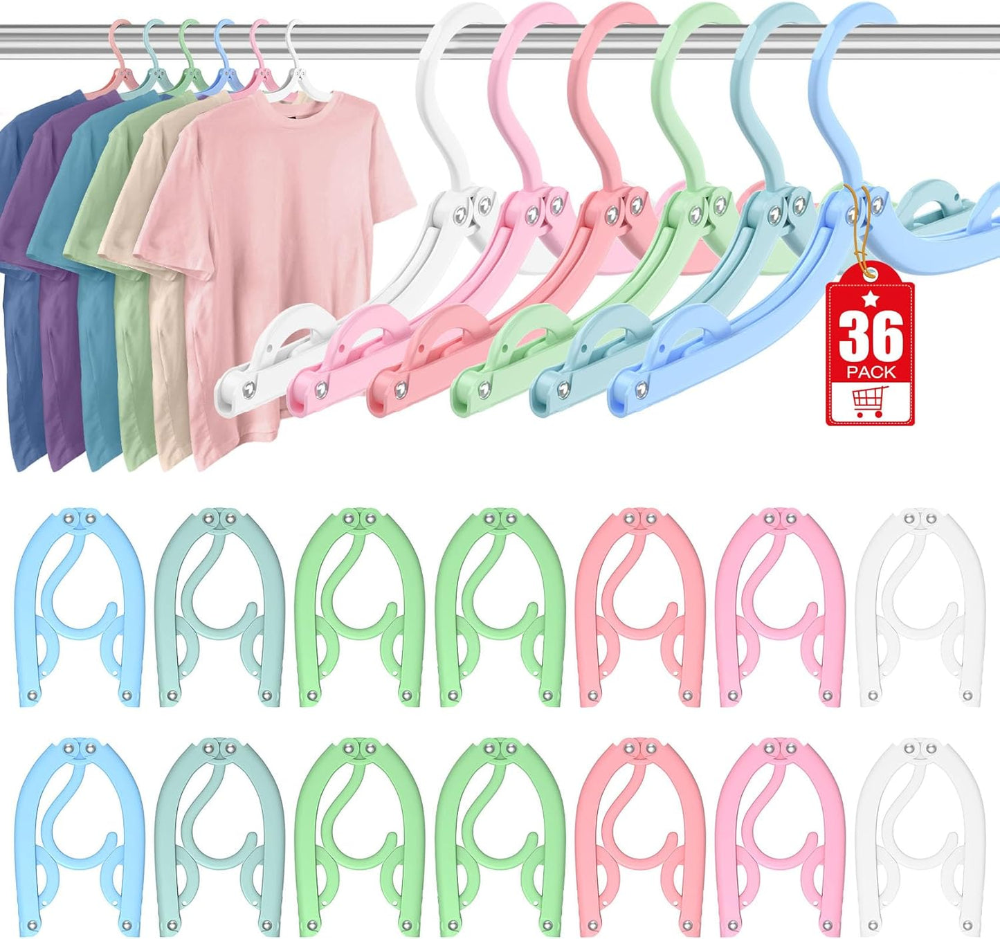 36 Pcs Travel Hangers Portable Foldable Travel Hanger Organizer, Plastic Cruise Ship Essentials Clothes Folding Hangers for Camping Flying RV Europe Vacation Essentials Suitcase, Pastel Multi
