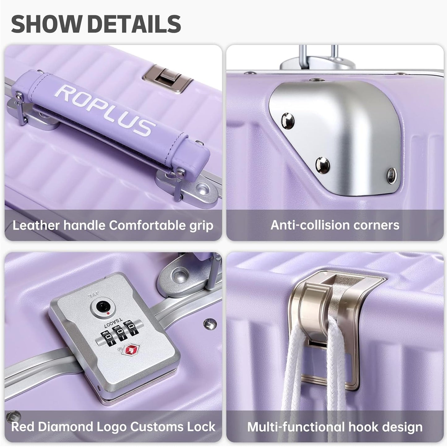 Aluminium Frame Checked-Luggage with Smooth Jelly Wheels, Hardside Zipperless Rolling Suitcase with TSA Lock (Purple, 21-Inch)