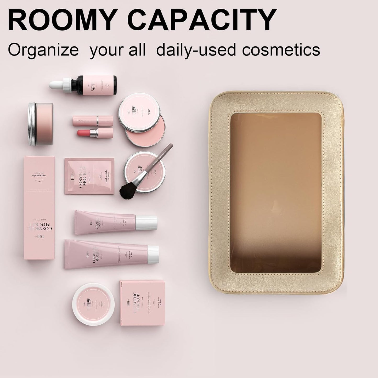 LETGO Clear Makeup Bags, TSA Approved Toiletry Bag with Zipper, Clear Makeup Organizer Fit Carry-on Travel Essentials,Clear Cosmetic Bags for Women Men (C-Gold)