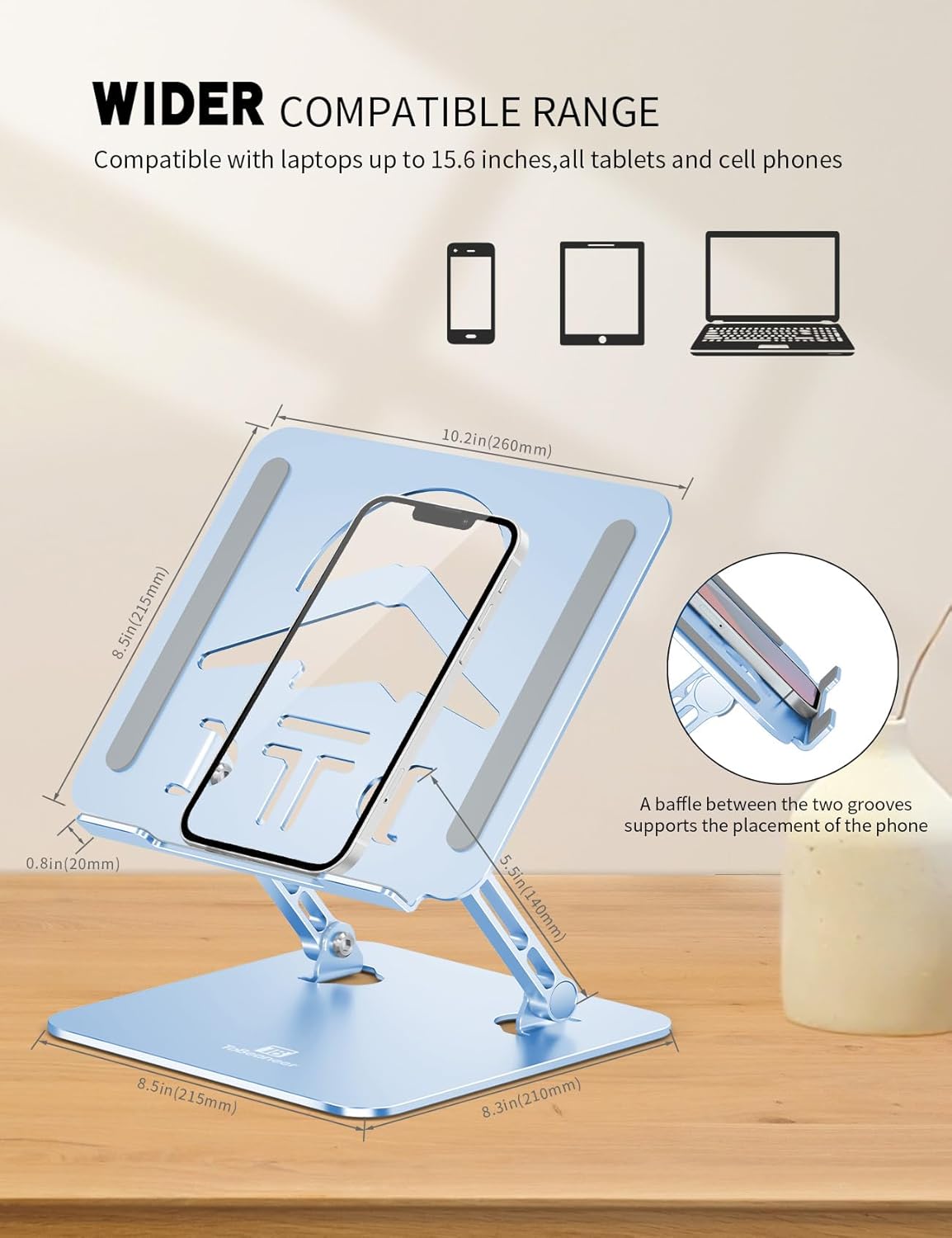 Laptop Stand Adjustable Laptop Holder for Desk, Foldable Laptop Riser Portable Computer Stand Compatible with MacBook, Lenovo, HP and All Laptops up to 15.6 inches Diamond Blue