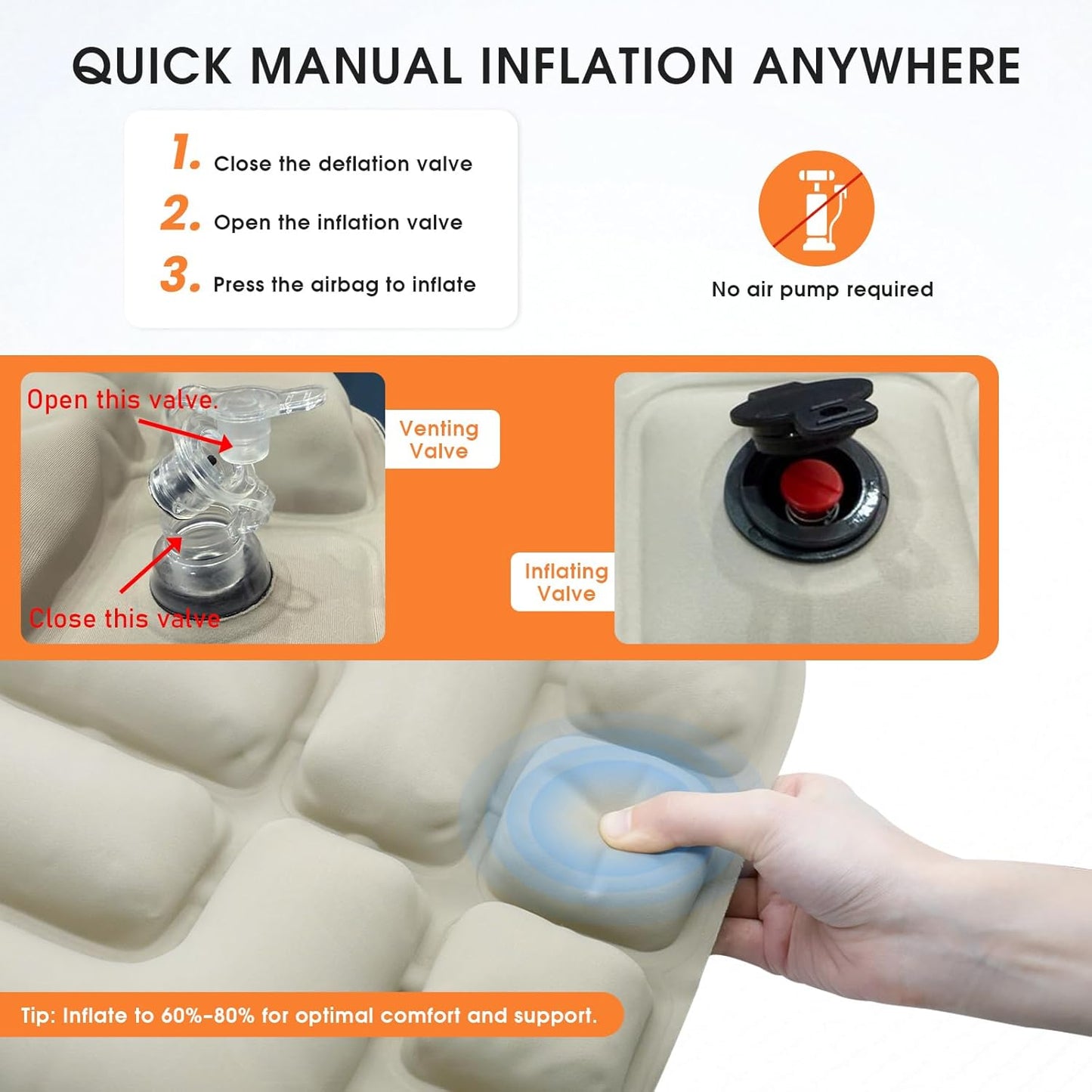 3D Inflatable Seat Cushion for Pressure Relief - Airplane Travel Air Sitting Pad with Storage Bag, Portable Inflatable Seats Cushions for Car Chair Camping Wheelchair Stadium Bleacher, Khaki