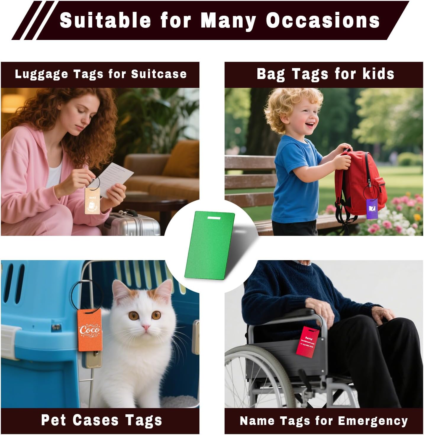 4PCS Personalized Luggage Tags for Travel Durable Aluminium Luggage Tags for Suitcases Custom Bag Tags for Backpacks Heavy Duty Personalized Name Tags for Birthday Gifts(Small,Green)