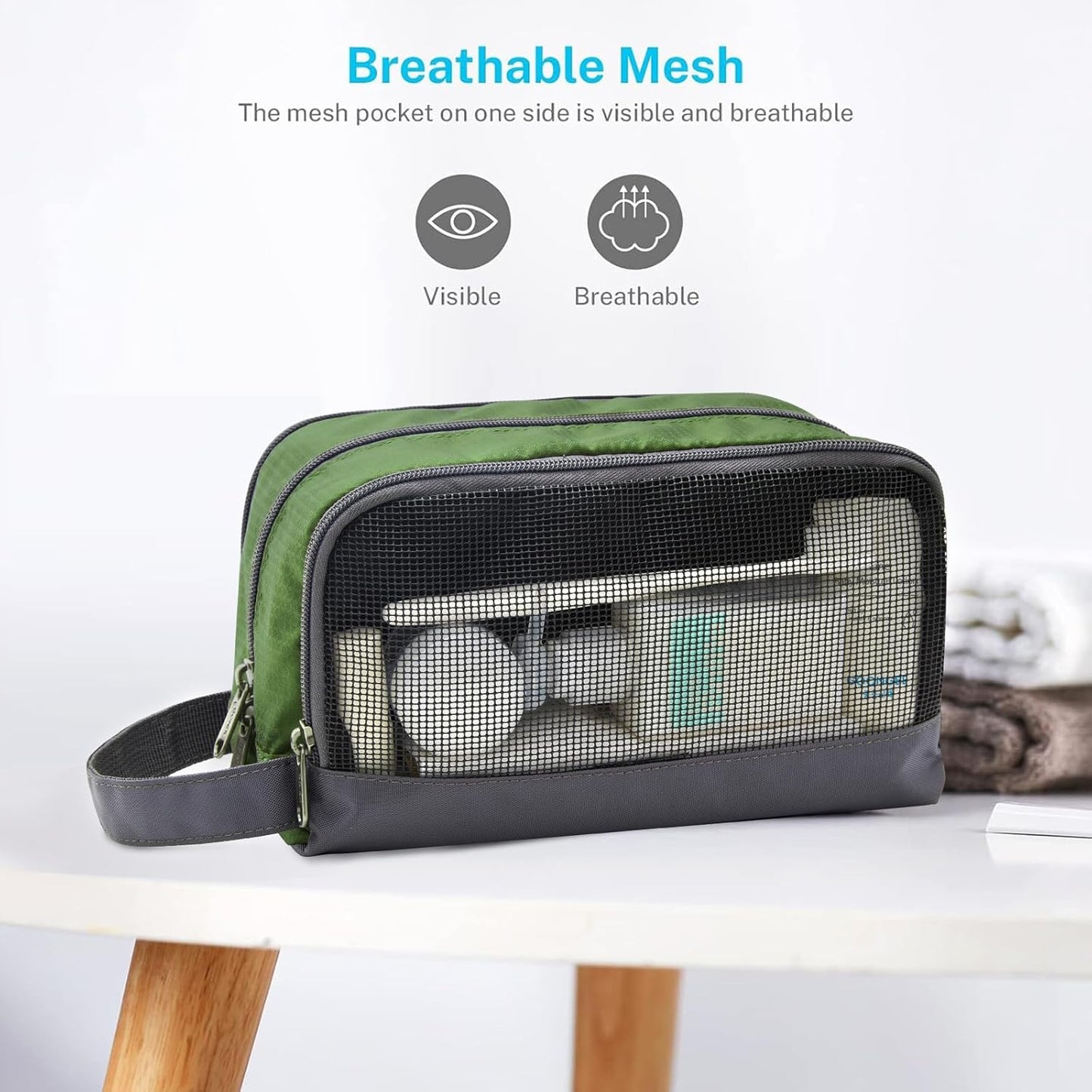 Gonex Travel Toiletry Bag Nylon, Dopp Kit Shaving Bag Toiletry Organizer Olive Green