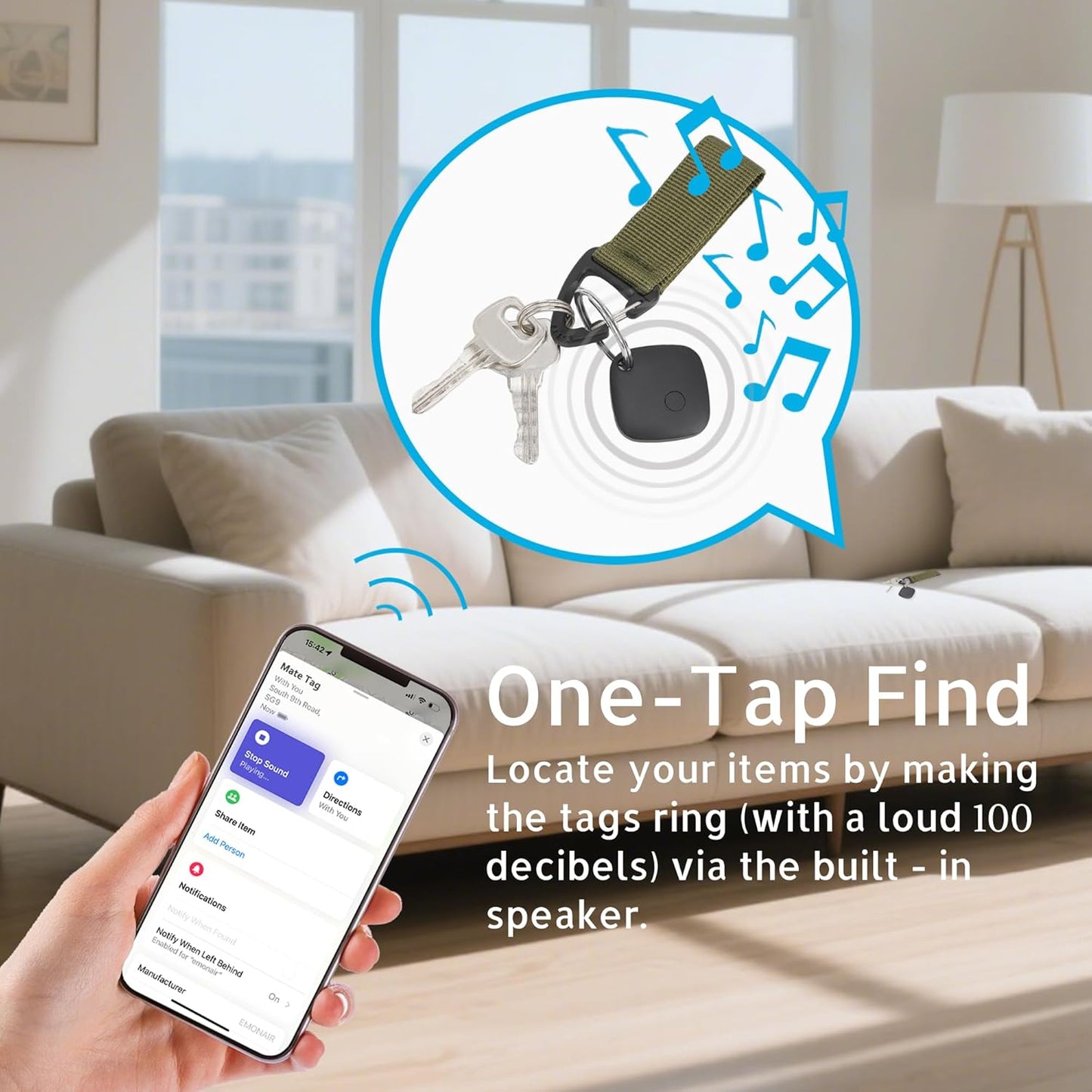 Air Tracker Tags-1 Pack, Bluetooth Tracker Works with Apple Find My APP (iOS Only, Not for Android), Keys Finder, Item Locator for Keys, Luggage, Backpack, Bags, Wallet, Replaceable Battery