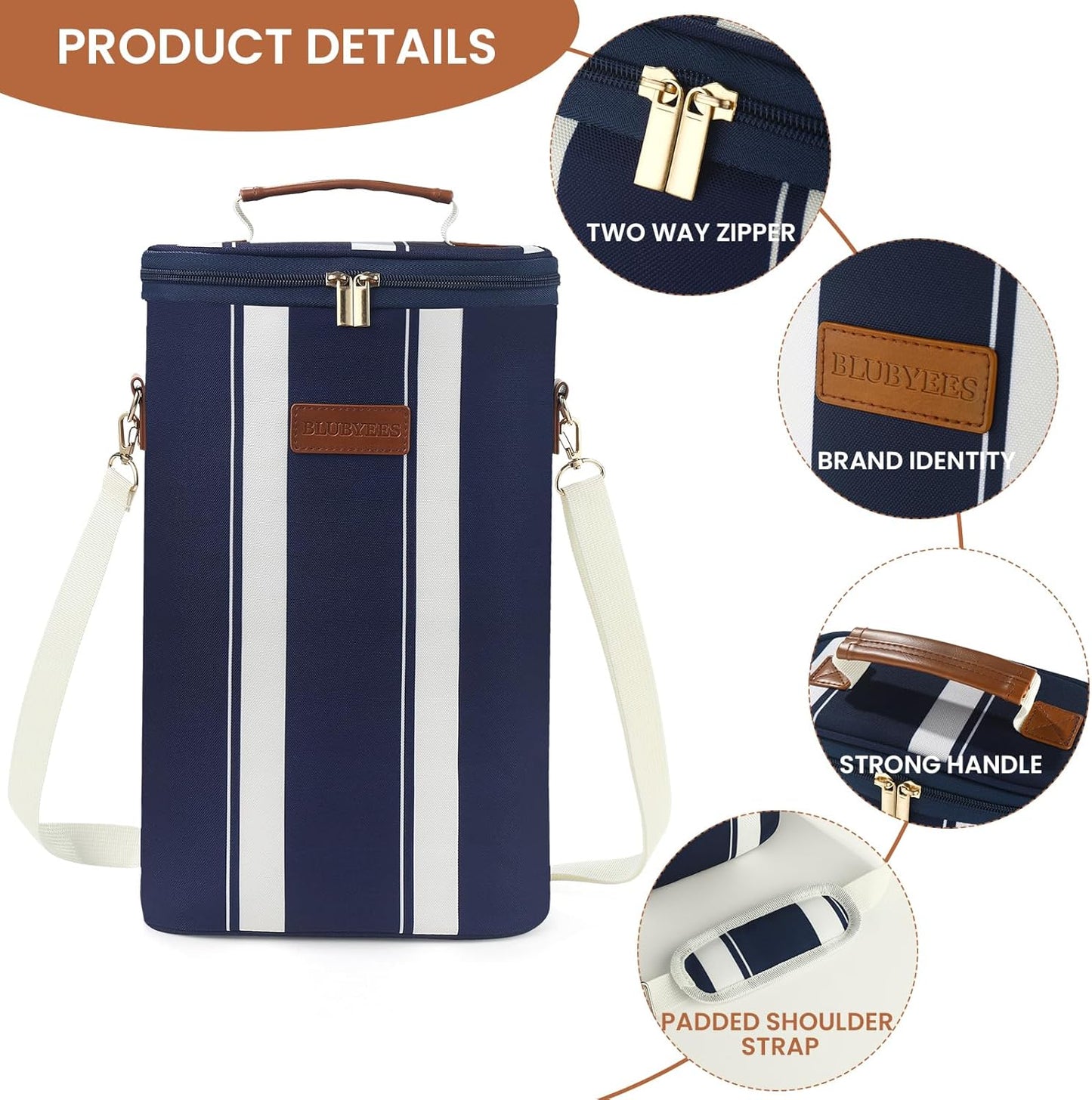 2-Bottle Insulated Wine Carrier Tote - Leakproof Padded 900D Oxford Wine Cooler Bag for Travel, Picnics, Beach & Parties - Ideal Wine Gift for Wine Lovers