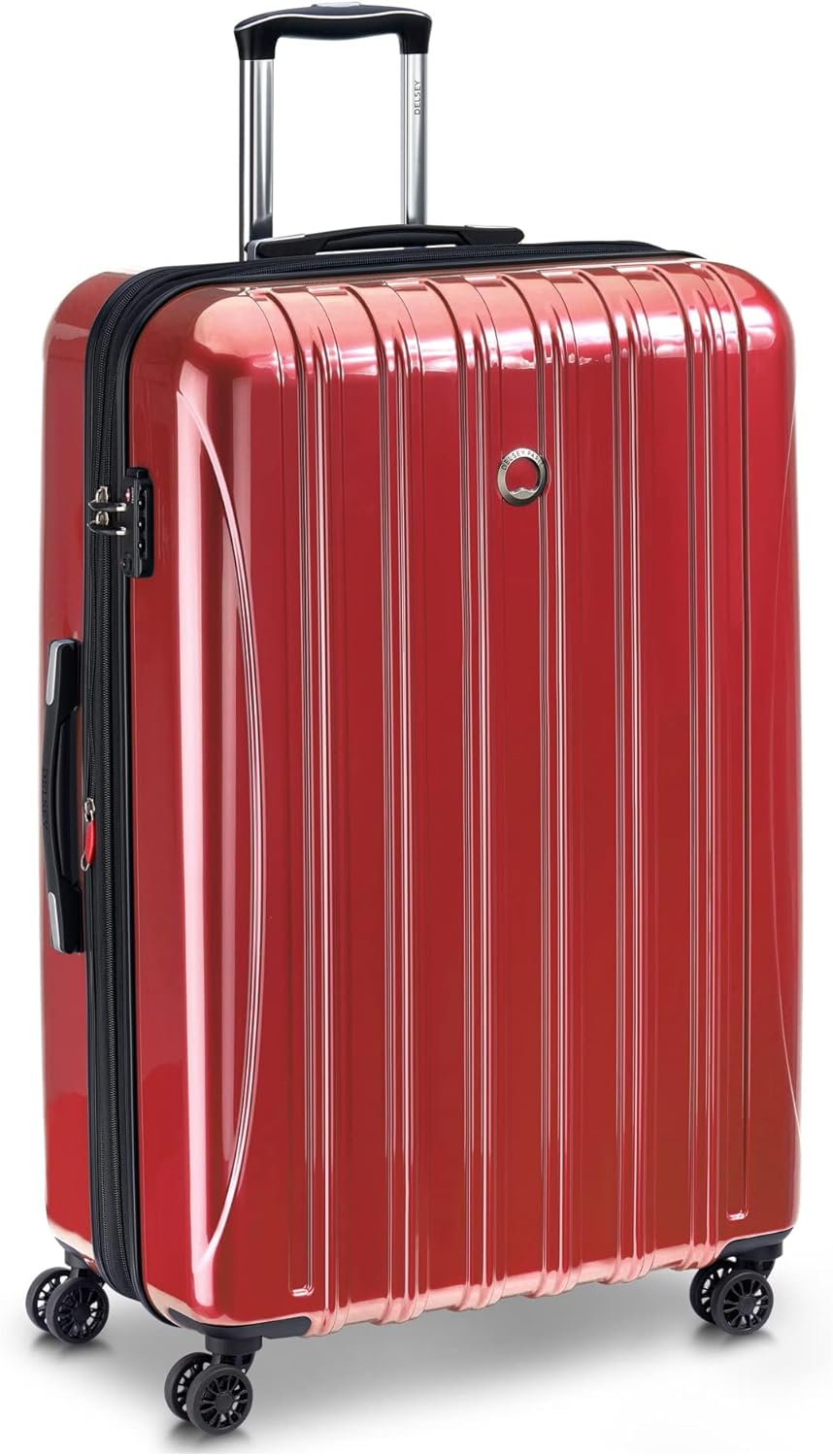 DELSEY PARIS Helium Aero Hardside Expandable Luggage with Spinner Wheels, Brick Red, Checked-Large 28 Inch
