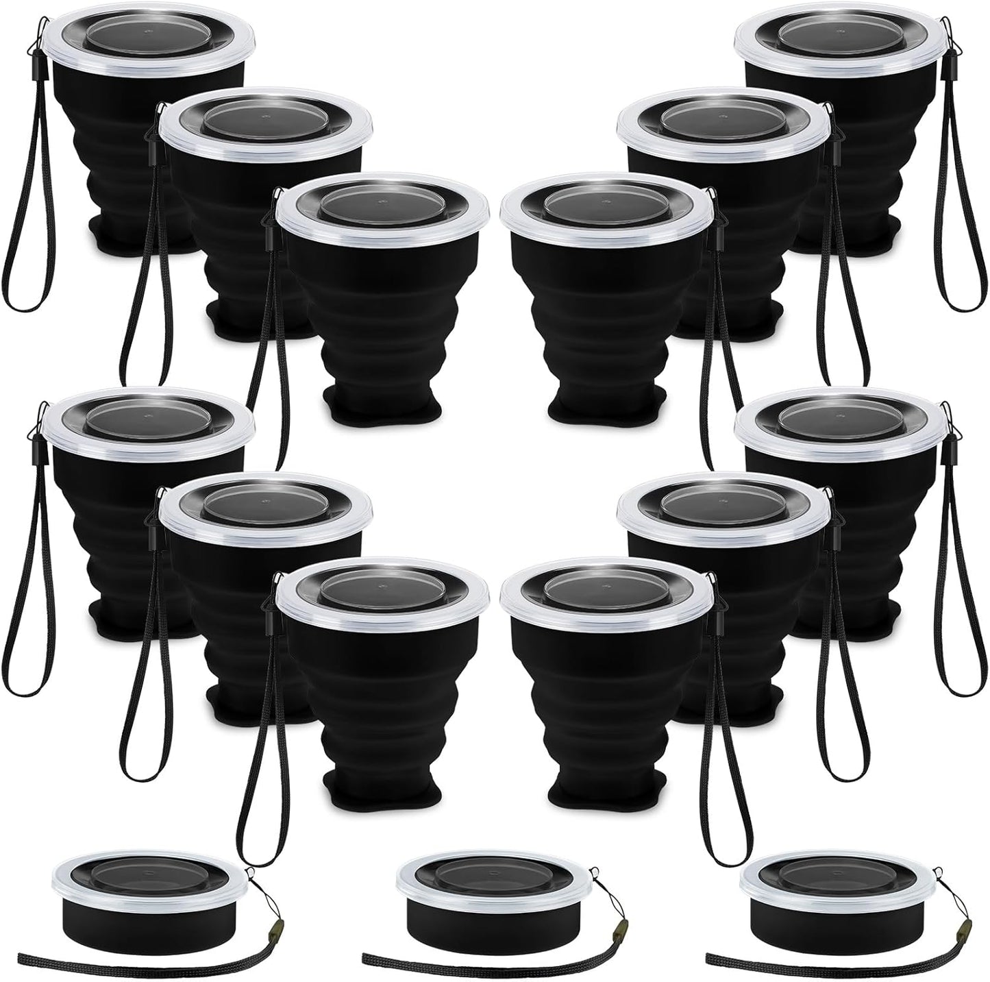 12 Pcs Silicone Collapsible Cup 7.04 oz Folding Camping Travel Collapsible Coffee Cup Portable Reusable Expandable Drinking with Lids for Outdoor Hiking