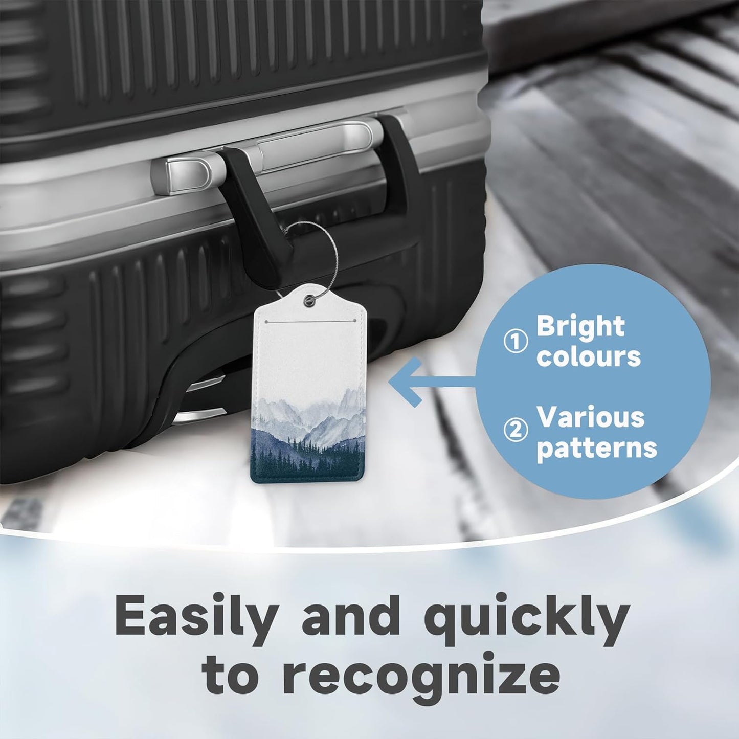 Pine Mountain ForestLuggage Tags for Suitcases,2 Pack Winter Woods Luggage Tag,Leather Stainless Steel Loop Label Tag for Women Men Girls Travel Bag Suitcase