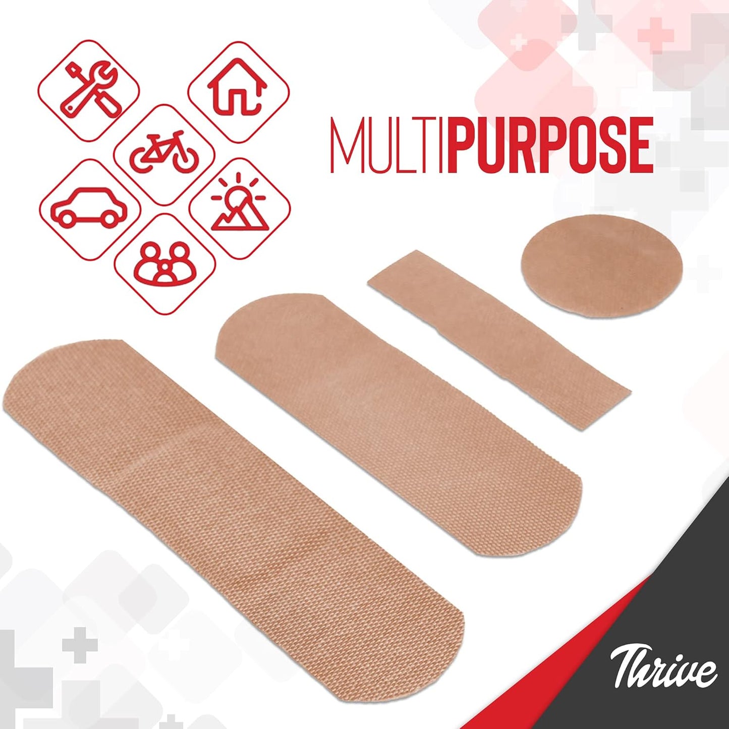 Thrive Bulk Bandages Variety Pack - 305 Count, Red - Travel Fabric & Waterproof Adhesive Bandages & Band Aids with Zipper Pouch