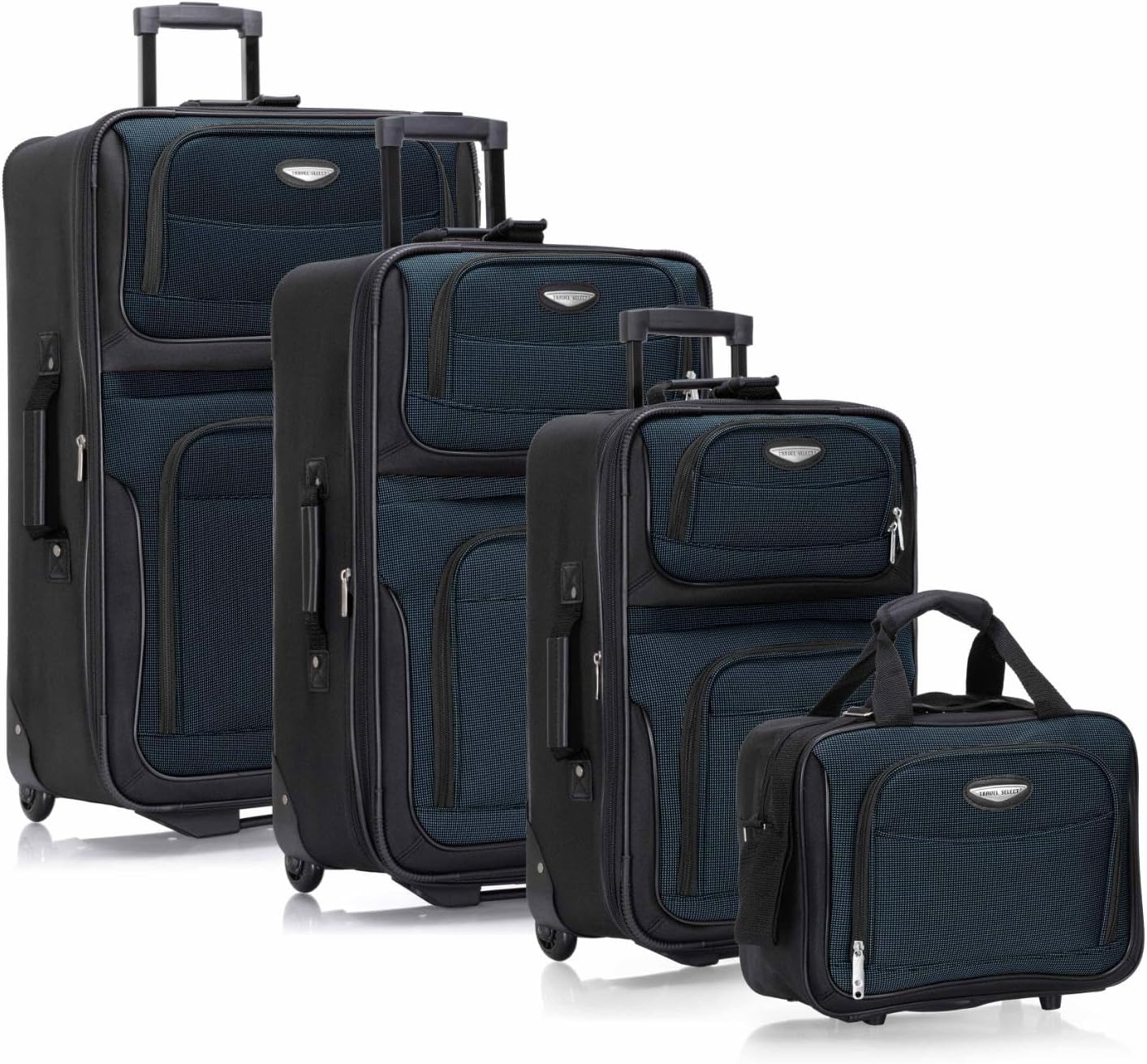 Travel Select Amsterdam 4-Piece Softside Expandable Rolling Luggage Set, Lightweight 2-Wheel Suitcases, Packing Cubes & Travel Tote, Durable Polyester Construction, Navy