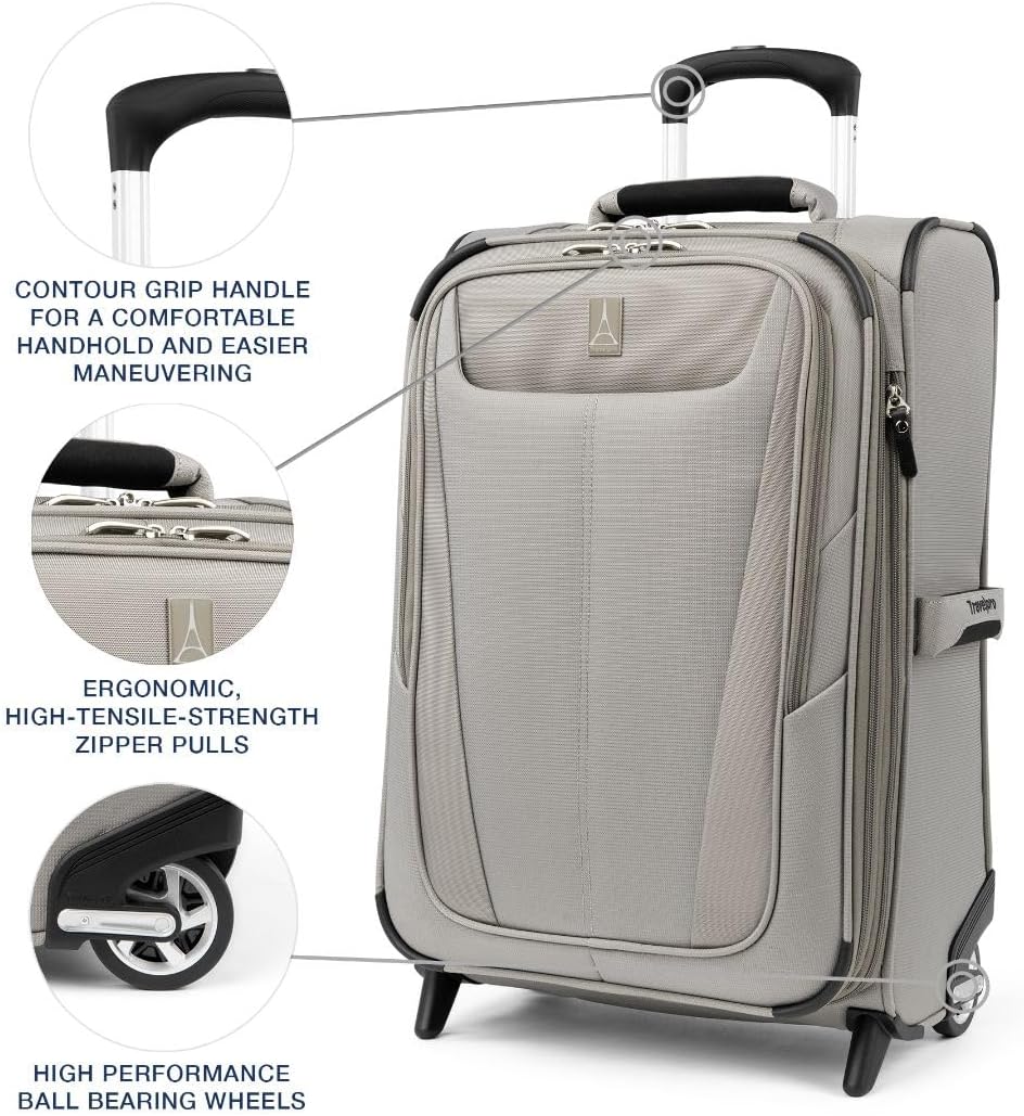 Travelpro Maxlite 5 Softside Expandable Upright 2 Wheel Carry on Luggage, Lightweight Suitcase, Men and Women, Champagne, Carry On 22-Inch