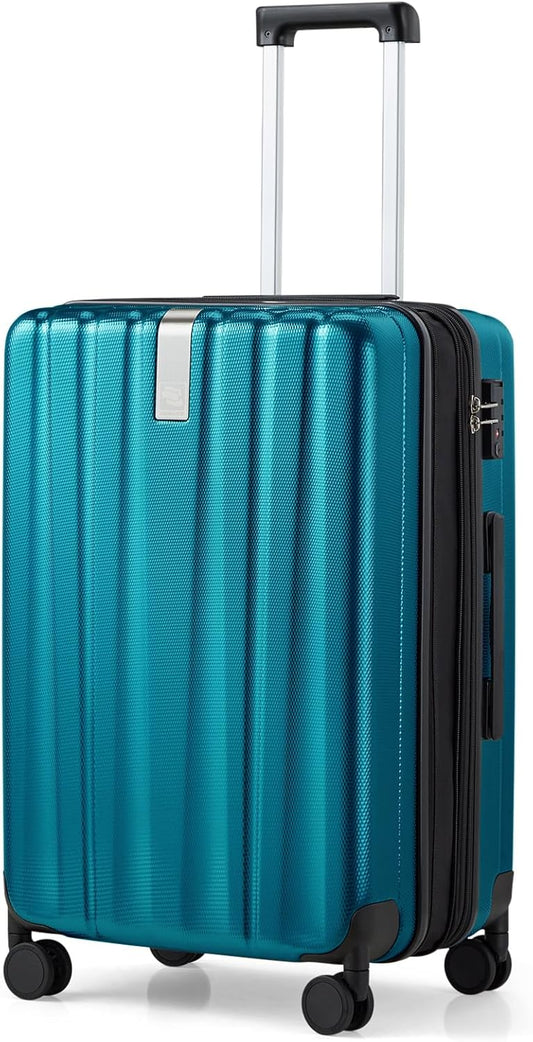Hanke 24 Inch Expandable Checked Luggage Lightweight PC Hard Case Luggage Suitcases with Wheels Tsa Luggage Rolling Large Suitcase Travel Luggage Bag for Go to University.(Caribbean Blue)