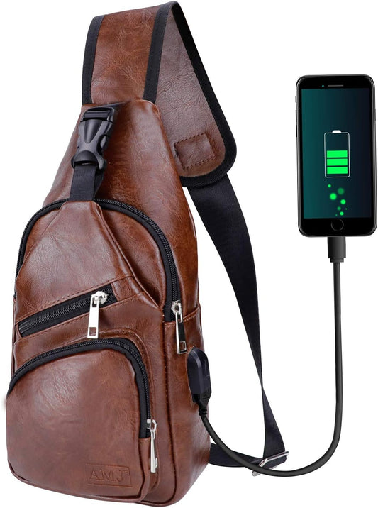 AMJ Crossbody Sling Bag Men Women, Casual Shoulder Backpack, Chest Daypack Satchel for Hiking Travel