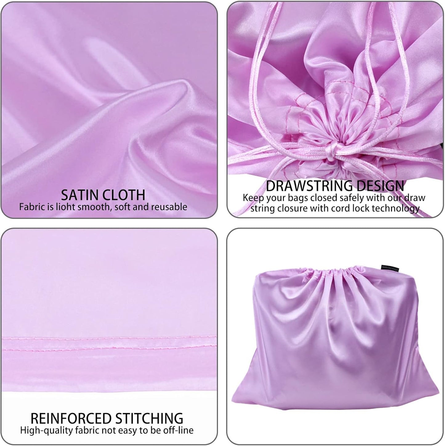 6 Pack Dust Bags for Handbags Silk Dust Cover Bag for Handbags Purses Shoes Boots, Silk Dustproof Drawstring Bag Travel Storage Pouch (Lavender, 19.6 × 15.7 in)