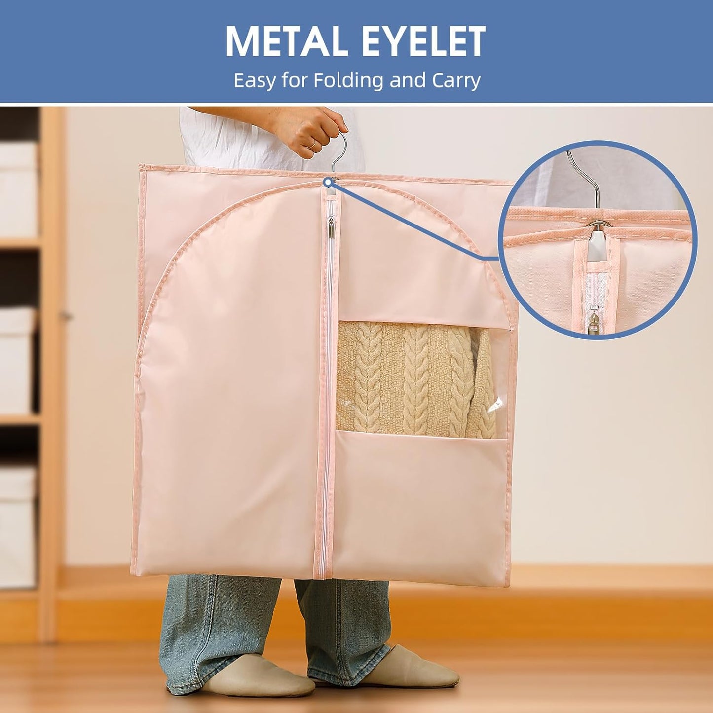 43" Suit Bags for Closet Storage and Travel, Pink Garment Bags for Hanging Clothes, Women’s Suit Cover Bags with Clear Window for Coats, Jackets, Shirts(2 Pack)