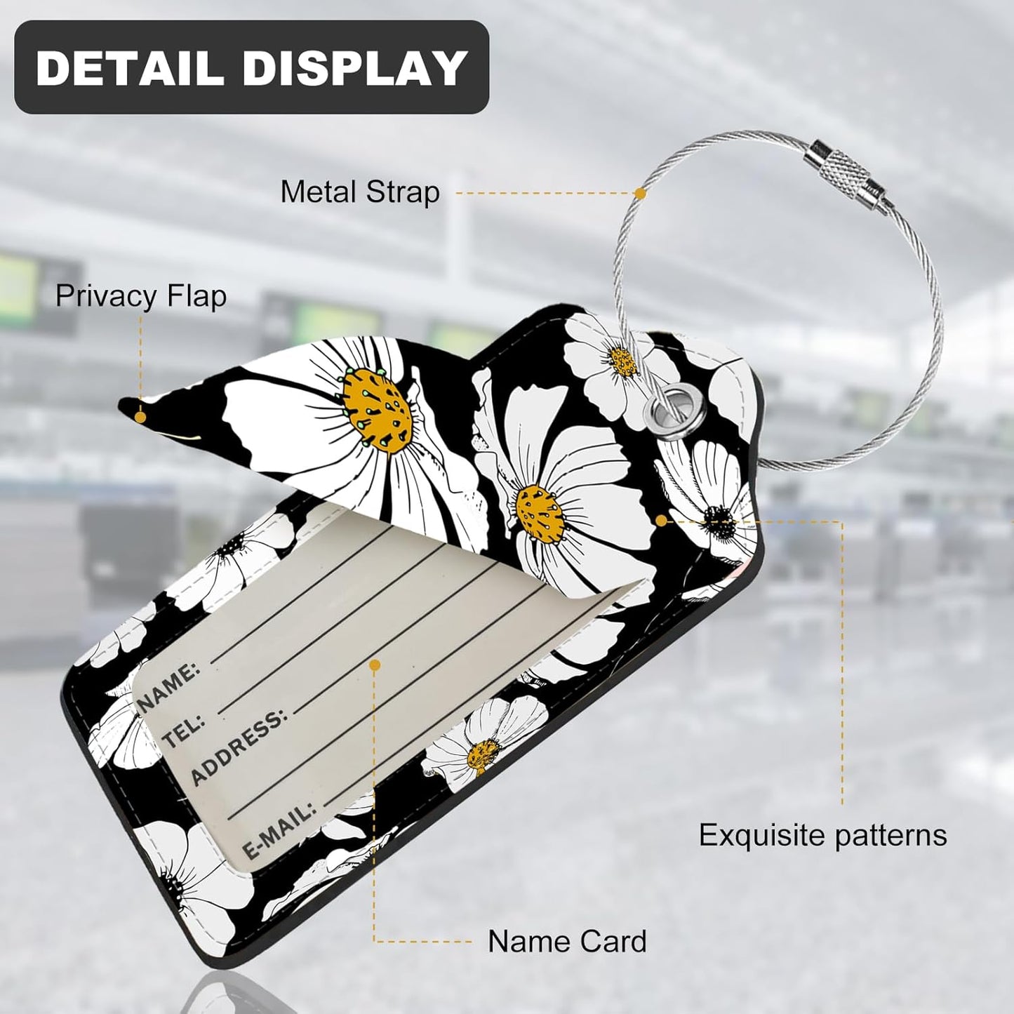 2Pack Luggage Tags for Suitcases, Cute Unique Pu Leather Cruise Luggage Tag with Privacy Cover ID Label Address Card and Metal Ring Suitable for Women Men Kids Travel Bag White Flowers