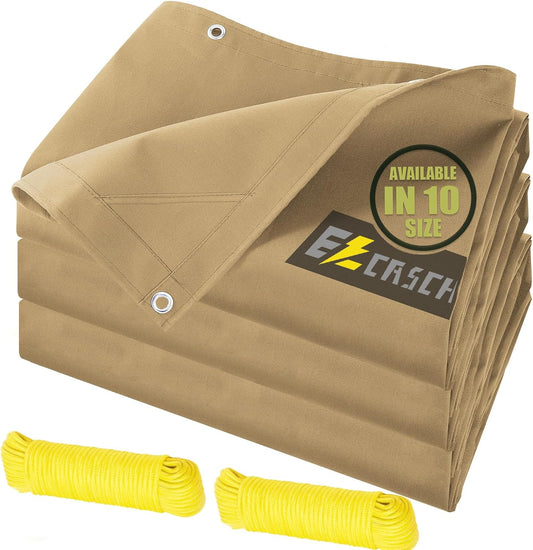 20’x24’ Canvas Tarp Heavy Duty Water Resistant Tarpaulins with Aluminum Grommets,UV Resistant, 22Mil Multipurpose Drop Cloth, 14oz Cover Sheet for Outdoor and Indoor Use with Ropes Yellow