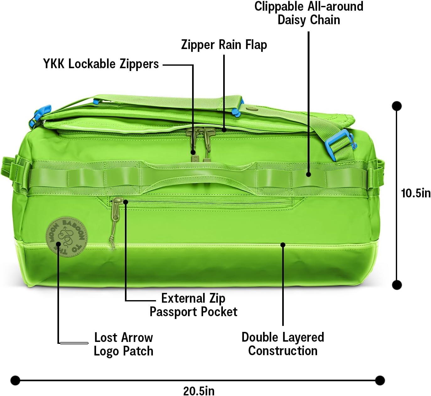 Baboon to the Moon Go-Bag Medium 40L – Detachable Straps, Small Duffle Bag for Travel, Gym Bag for Women, Mens Travel Bag, Duffel Bags for Traveling, Travel Duffel Bags for Women (Lime Breeze)