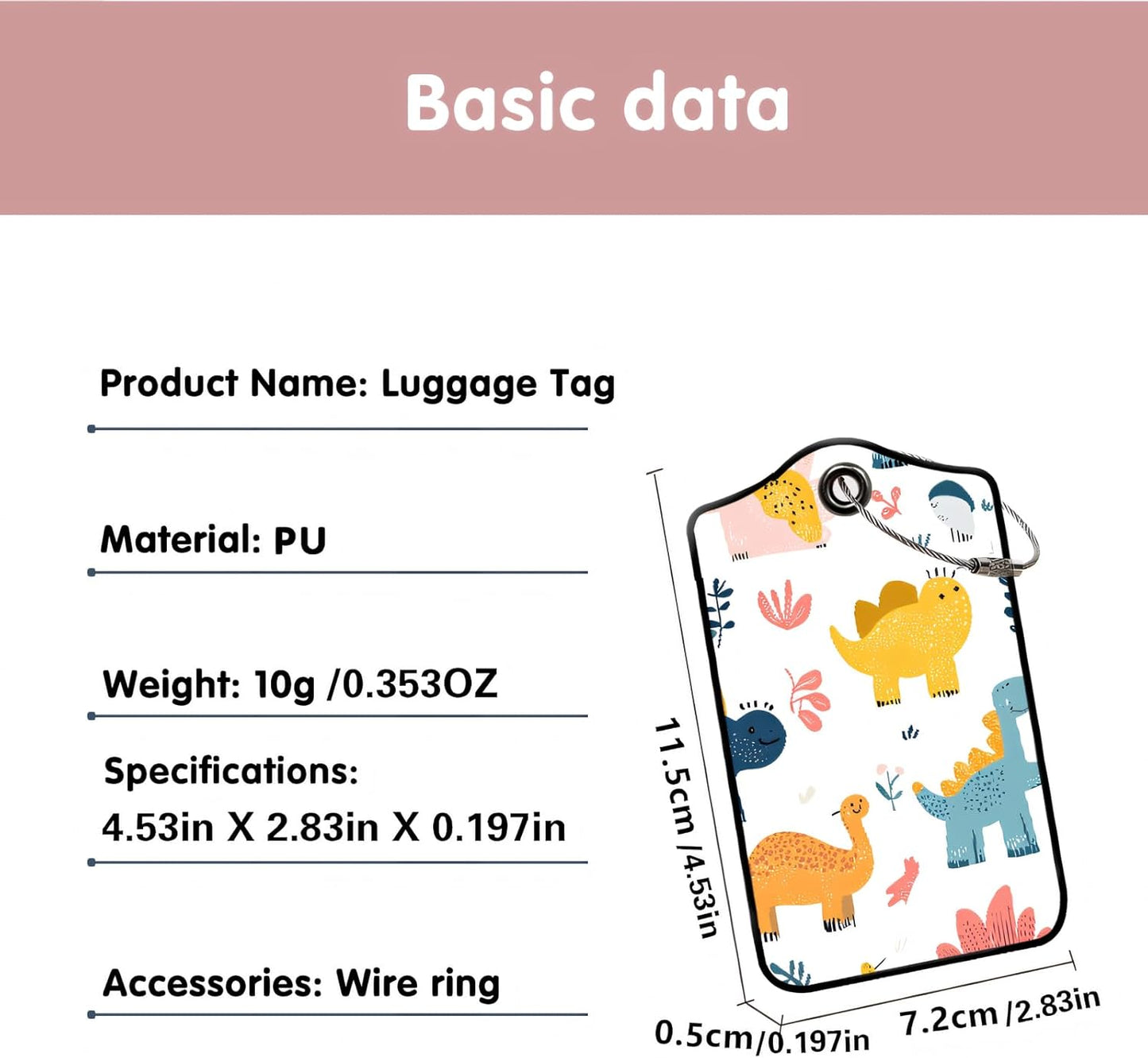 Luggage Tags for Suitcases, 2-Pack PU Leather for Cruise & Travel, Baggage ID Tags with Privacy Cover & Address Card, Durable Metal Ring, Kids Adults Travel Accessories, Playful Dinos