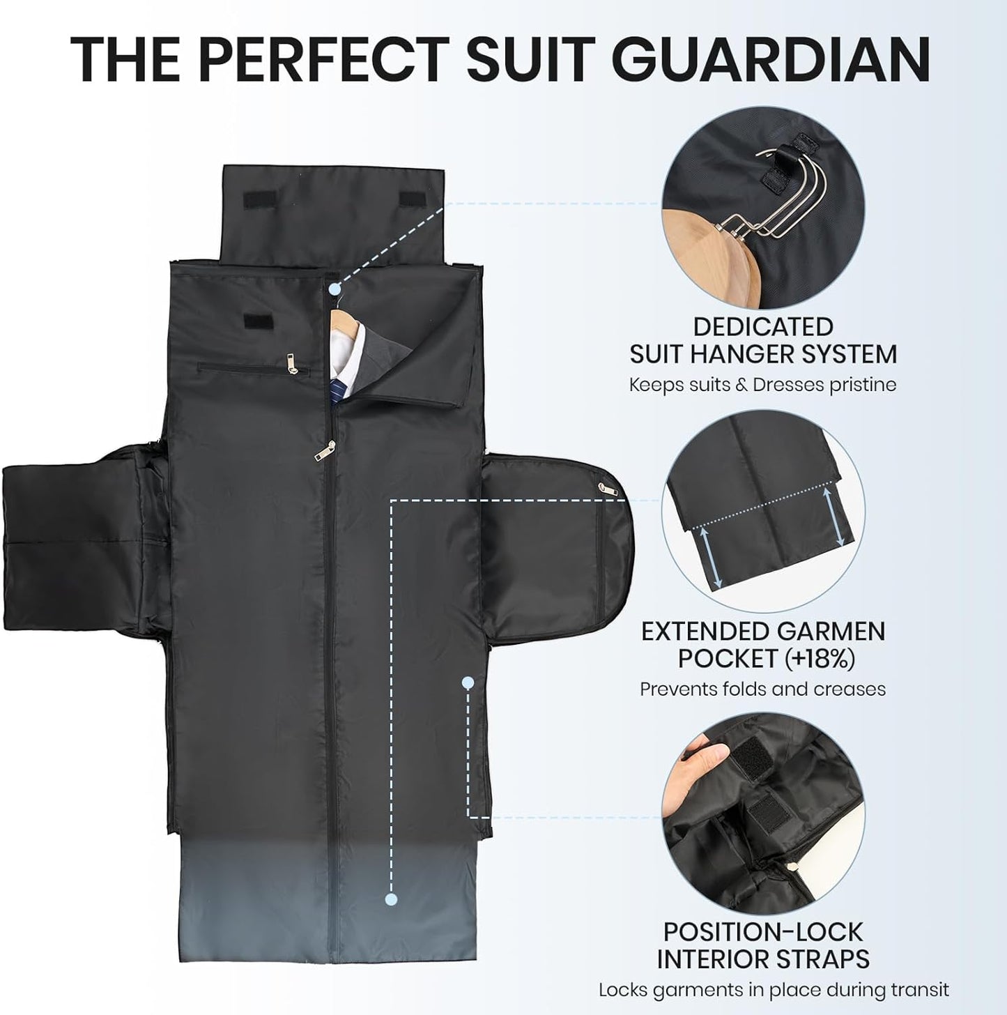 Fanwoli 3-in-1 Rolling Garment Bag for Travel, Wheeled Carry-On Luggage with Shoe Storage & Detachable Organizer, Wrinkle-Free Compartment for Suits/Dresses/Wedding Gowns, Fits Most Airline Size