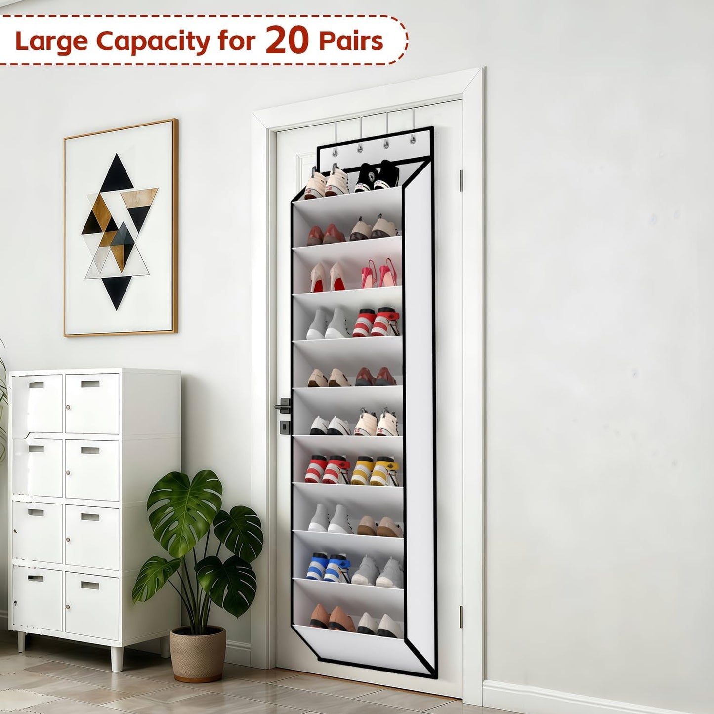 KEEPJOY 10 Tiers White Over Door Shoe Organizer Storage, Hanging Shoe Holder for Door with Large Deep Pockets, Fit 20-30 Pairs Shoe Rack for Sneakers, Boots. (White)