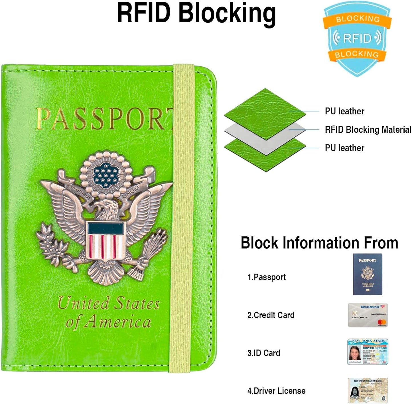 Passport Holder for Travel Passport Cover for Men Passport Wallet Case with Metal 3D Metal Badge Protector Leather Card Case RFID Blocking Women Travel Accessories Document Organizer (Green)