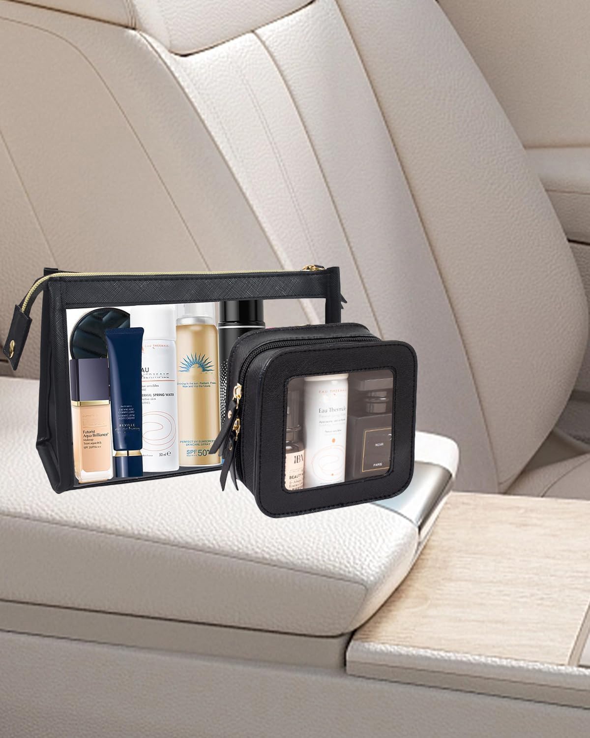 2 Pack Clear Makeup Bag Set Travel Cosmetic Case TSA Approved Toiletry Bag with Zipper Small Make Up Bags for Women Cute Waterproof Carry-on Travel Organizer Car Organizer Bag