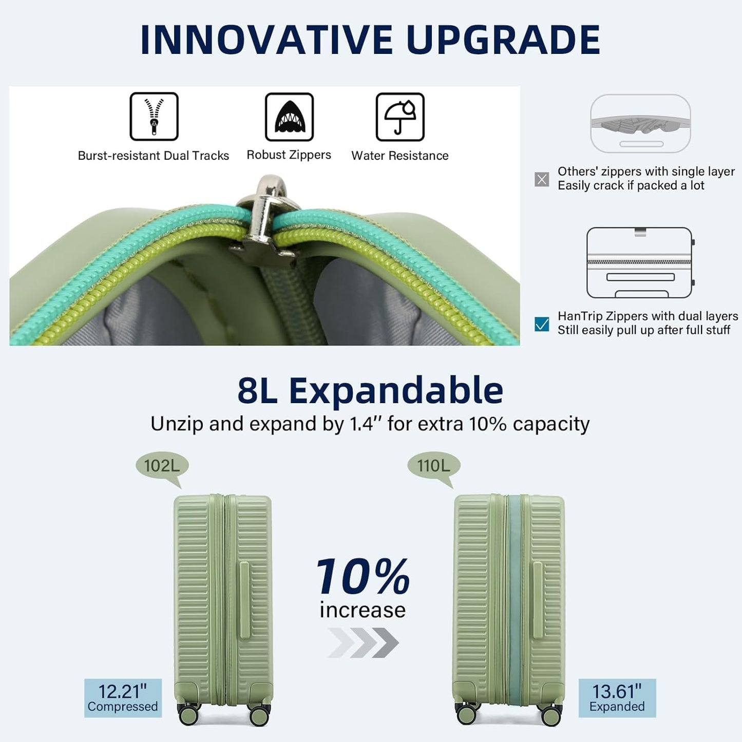 28 Inch Luggage Hard Shell Suitcases, Expandable Travel Checked Luggage 28 Inch, Large Check In Luggage with Spinner Wheels Cup Holder Charger Built in Lightweight Suitcase, Bamboo Green